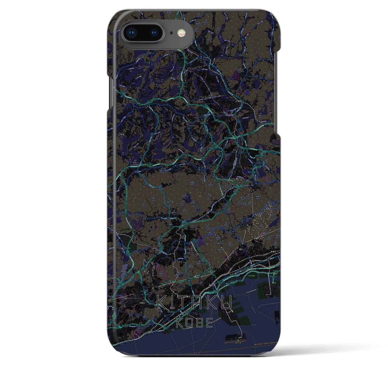 【北区（神戸市）】地図柄iPhoneケース（バックカバータイプ・ブラック）iPhone 8Plus /7Plus / 6sPlus / 6Plus 用