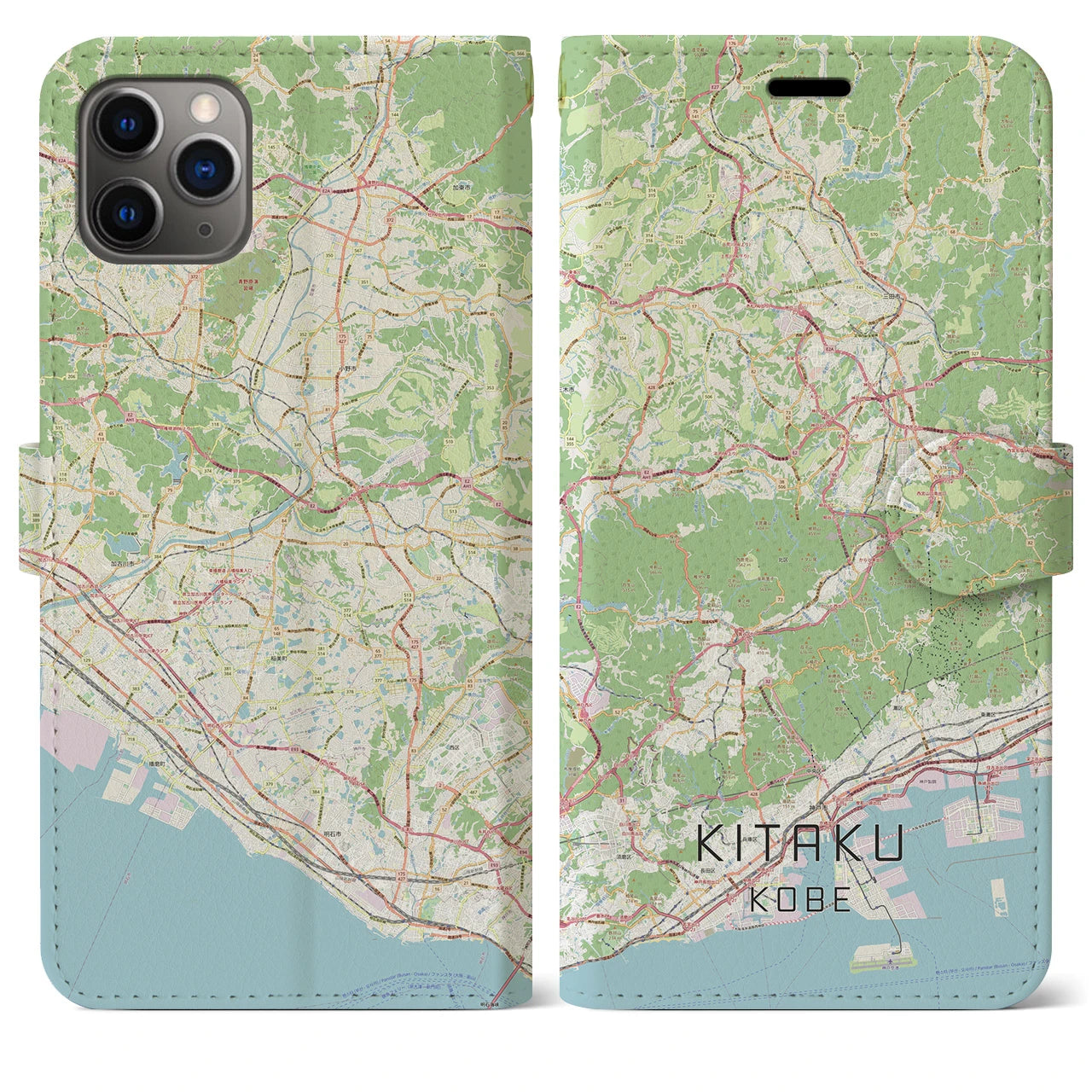 【北区（神戸市）】地図柄iPhoneケース（手帳両面タイプ・ナチュラル）iPhone 11 Pro Max 用