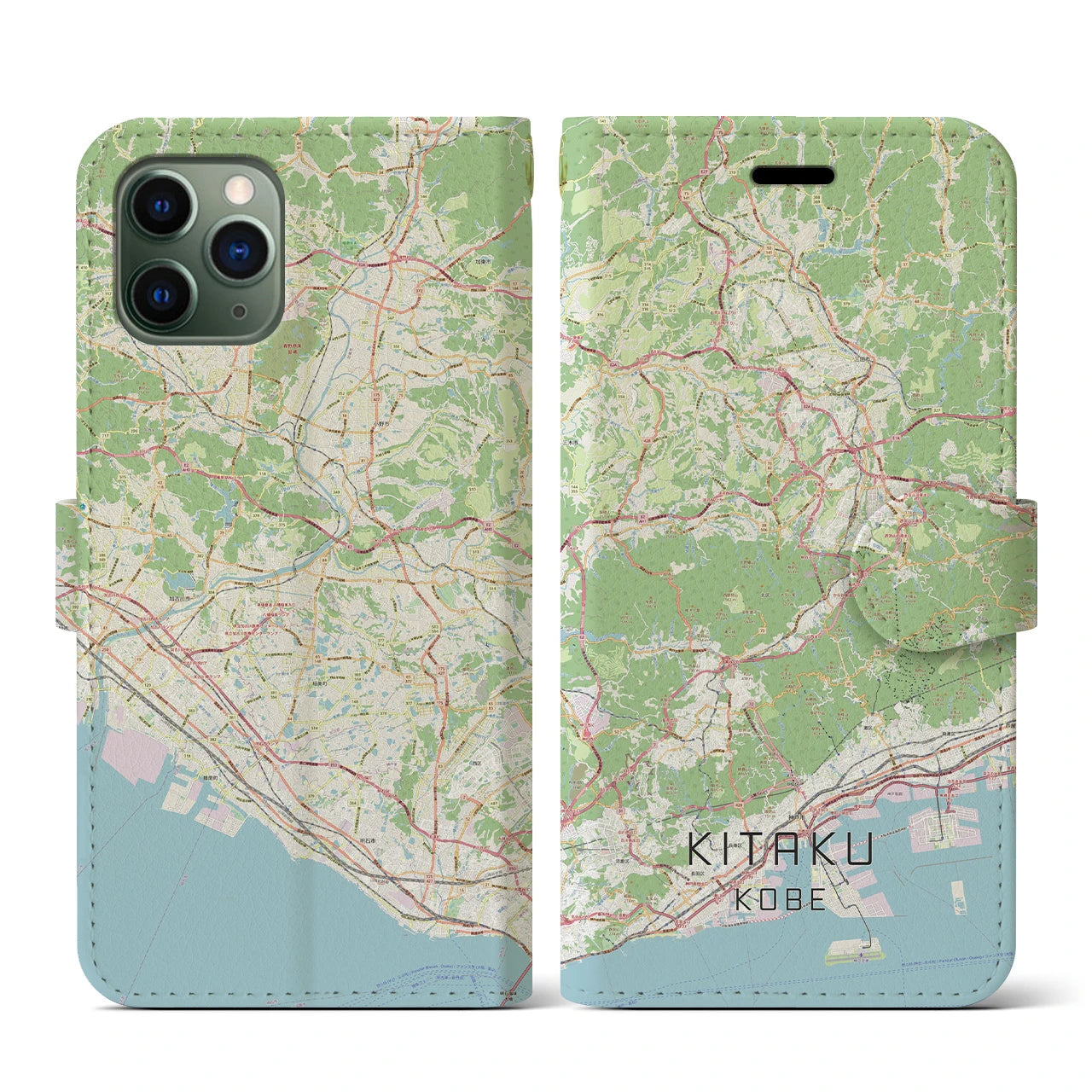 【北区（神戸市）】地図柄iPhoneケース（手帳両面タイプ・ナチュラル）iPhone 11 Pro 用