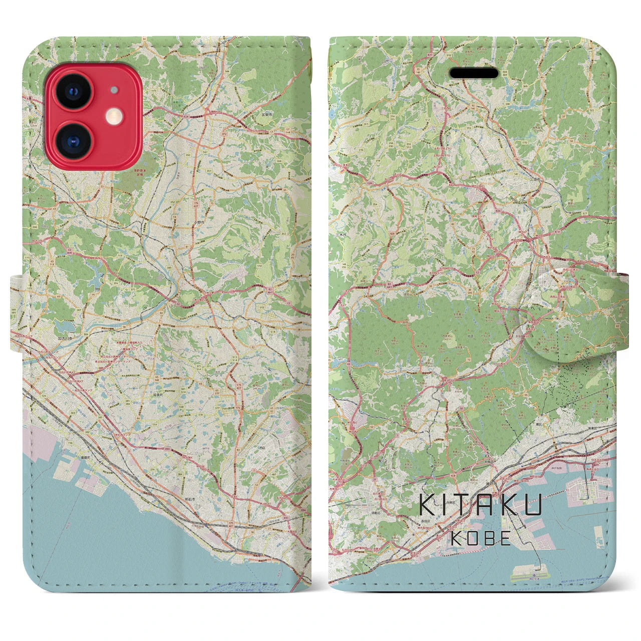 【北区（神戸市）】地図柄iPhoneケース（手帳両面タイプ・ナチュラル）iPhone 11 用