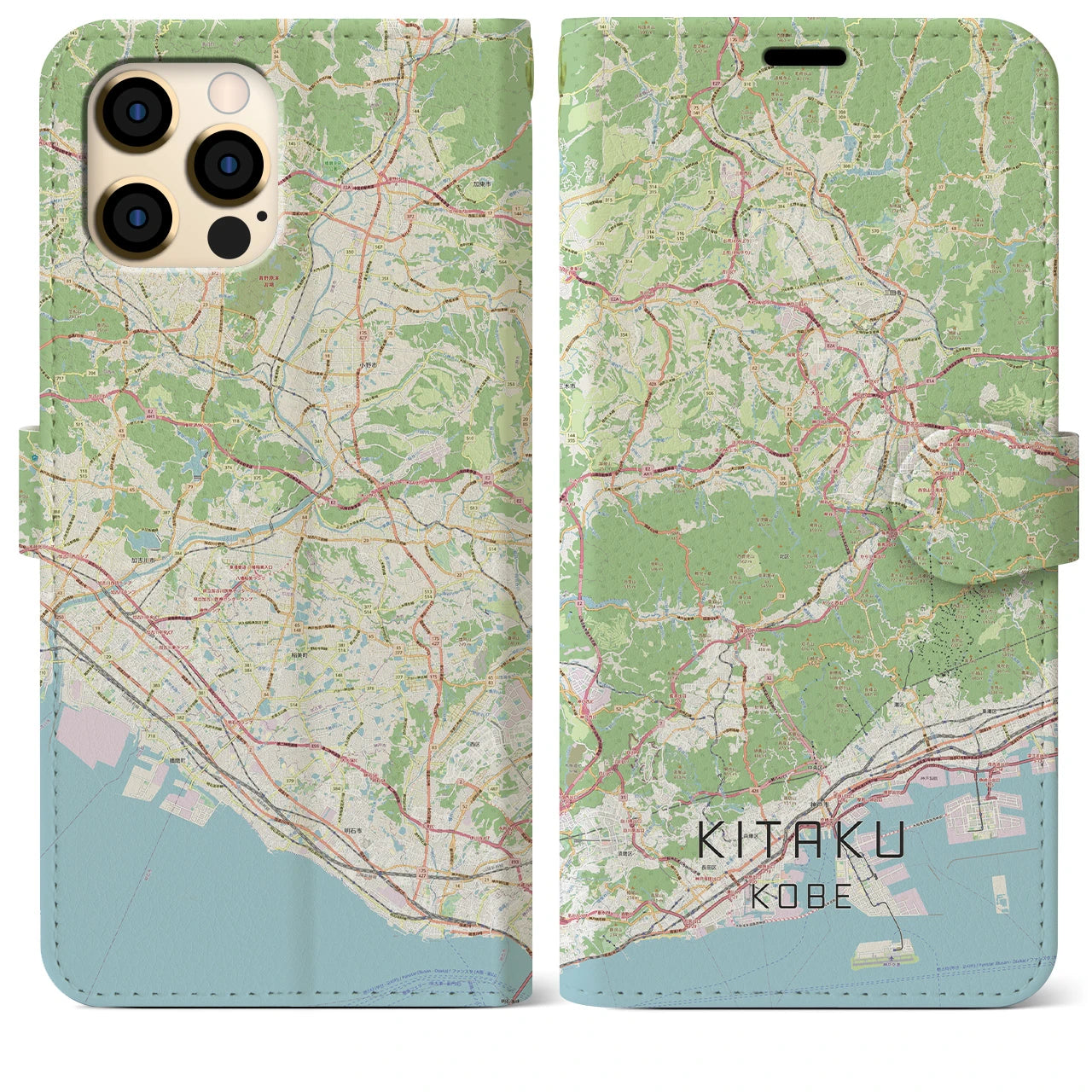 【北区（神戸市）】地図柄iPhoneケース（手帳両面タイプ・ナチュラル）iPhone 12 Pro Max 用