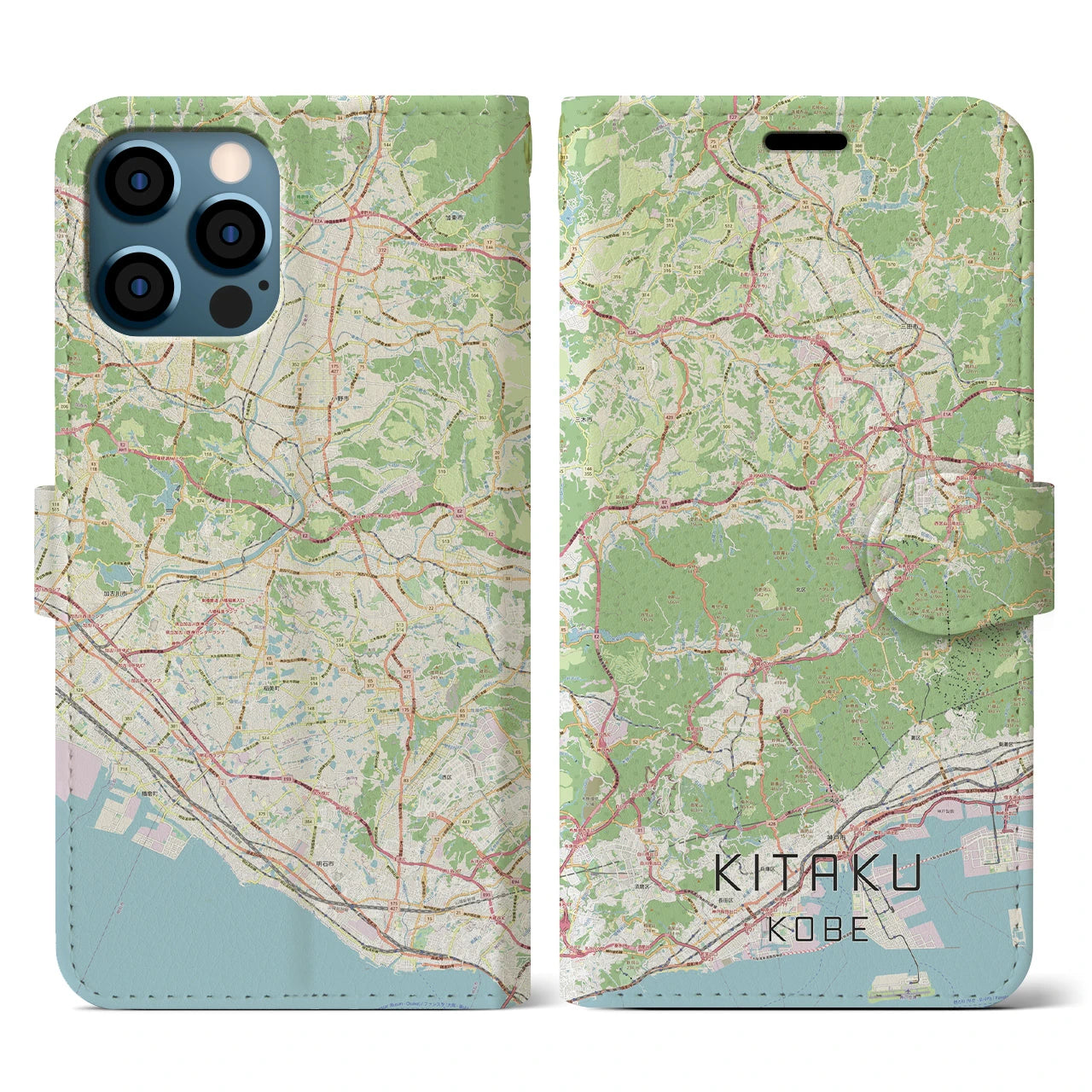 【北区（神戸市）】地図柄iPhoneケース（手帳両面タイプ・ナチュラル）iPhone 12 / 12 Pro 用