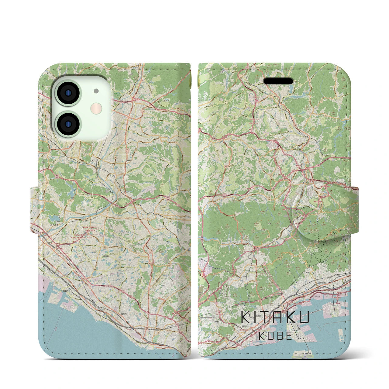 【北区（神戸市）】地図柄iPhoneケース（手帳両面タイプ・ナチュラル）iPhone 12 mini 用