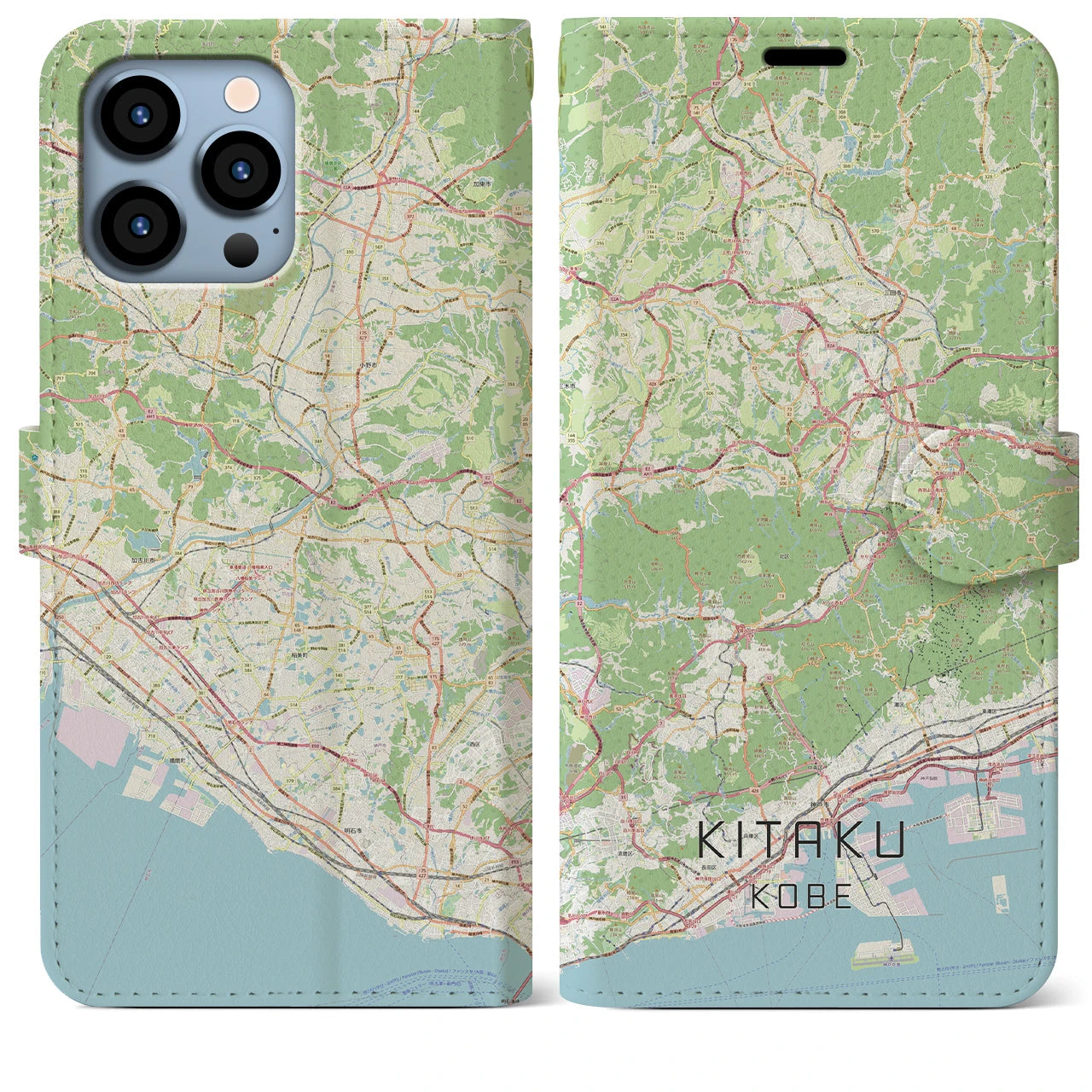 【北区（神戸市）】地図柄iPhoneケース（手帳両面タイプ・ナチュラル）iPhone 13 Pro Max 用