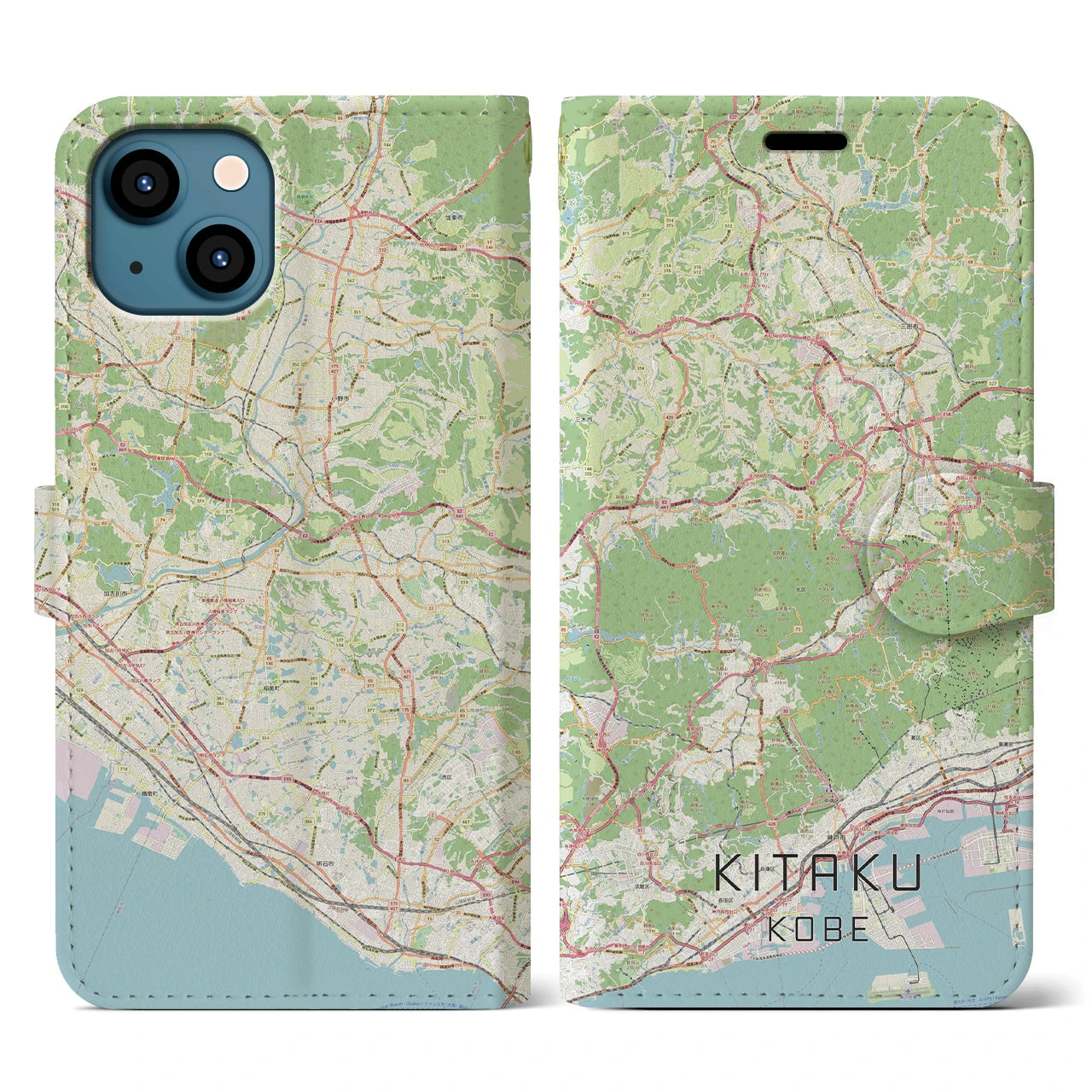 【北区（神戸市）】地図柄iPhoneケース（手帳両面タイプ・ナチュラル）iPhone 13 用