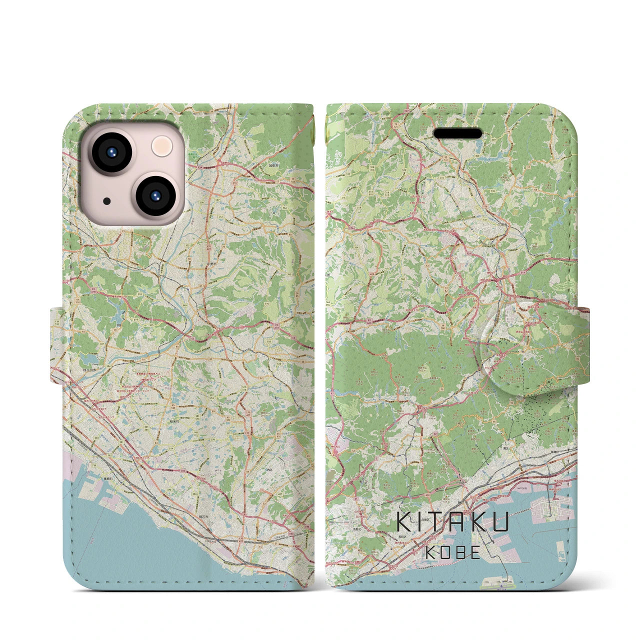 【北区（神戸市）】地図柄iPhoneケース（手帳両面タイプ・ナチュラル）iPhone 13 mini 用