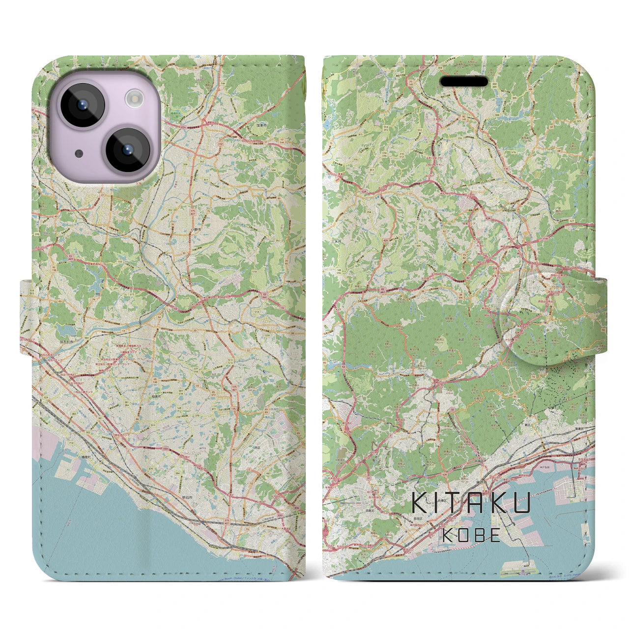 【北区（神戸市）】地図柄iPhoneケース（手帳両面タイプ・ナチュラル）iPhone 14 用