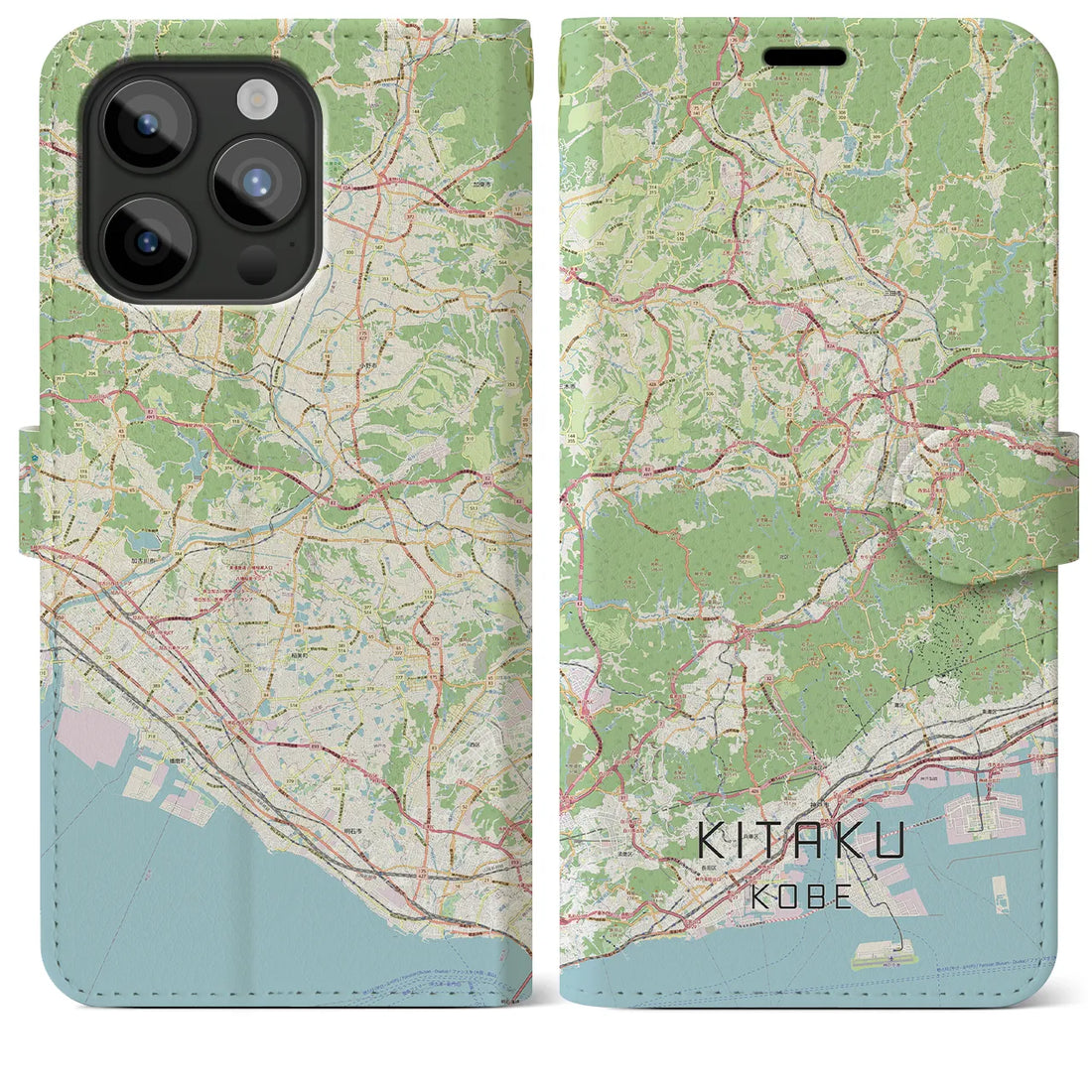 【北区（神戸市）】地図柄iPhoneケース（手帳両面タイプ・ナチュラル）iPhone 15 Pro Max 用
