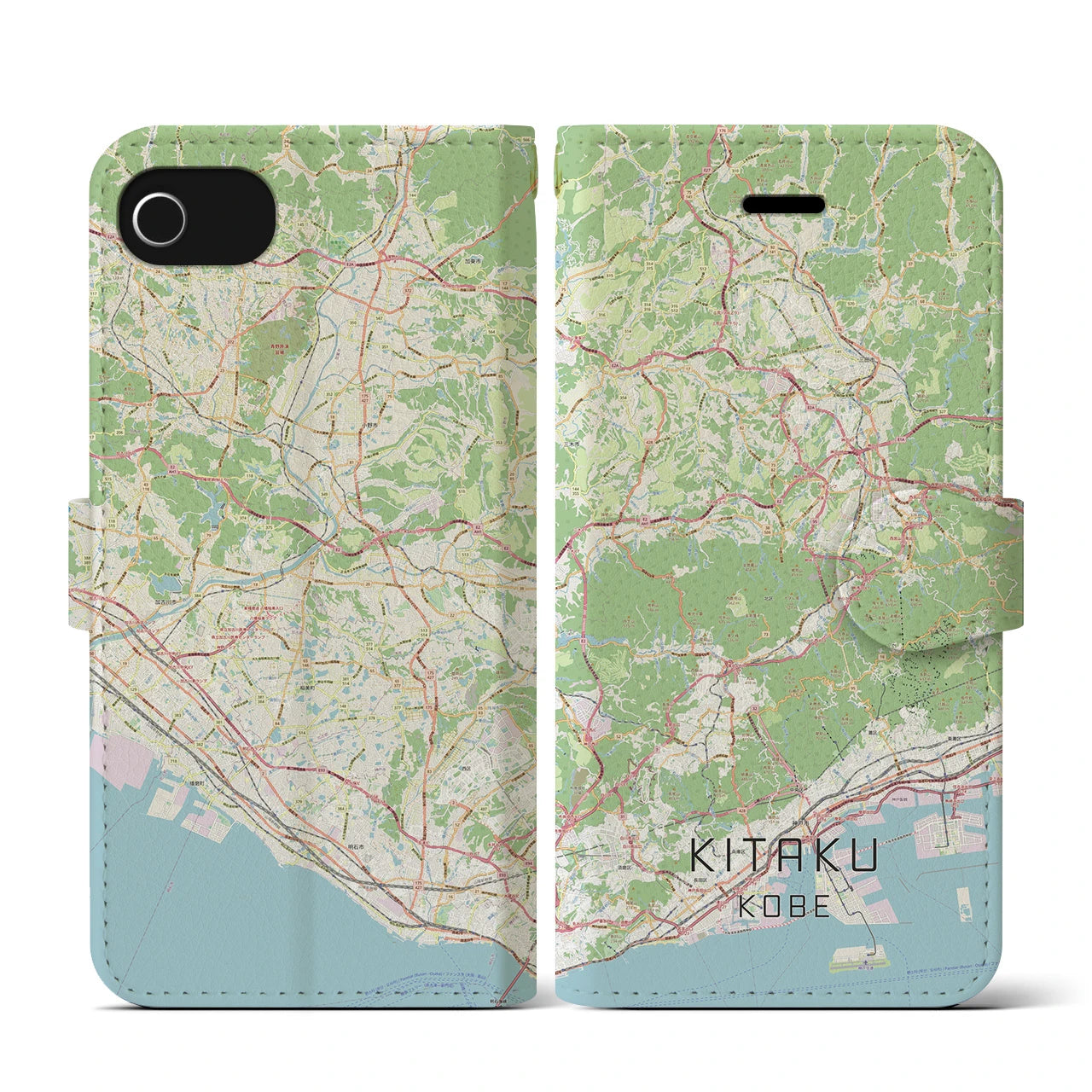 【北区（神戸市）】地図柄iPhoneケース（手帳両面タイプ・ナチュラル）iPhone SE（第3 / 第2世代） / 8 / 7 / 6s / 6 用