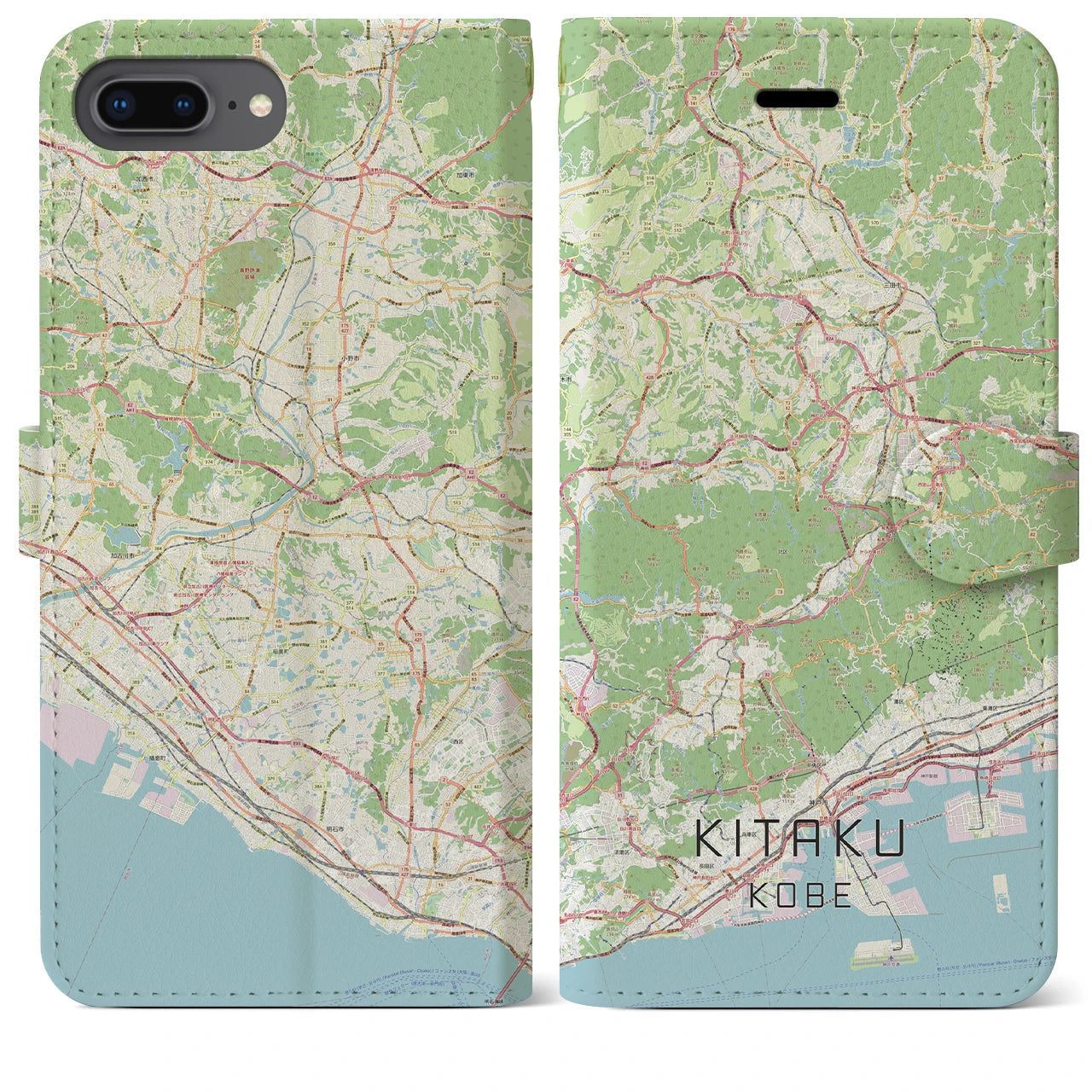 【北区（神戸市）】地図柄iPhoneケース（手帳両面タイプ・ナチュラル）iPhone 8Plus /7Plus / 6sPlus / 6Plus 用