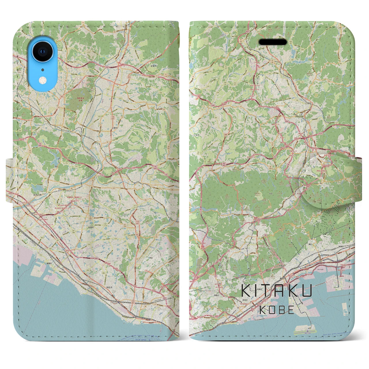 【北区（神戸市）】地図柄iPhoneケース（手帳両面タイプ・ナチュラル）iPhone XR 用
