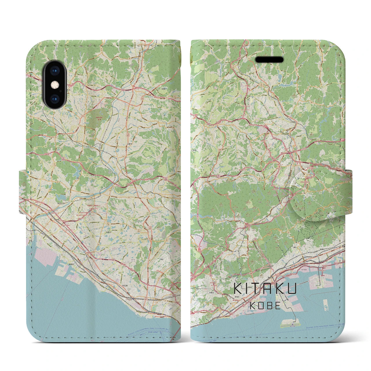【北区（神戸市）】地図柄iPhoneケース（手帳両面タイプ・ナチュラル）iPhone XS / X 用