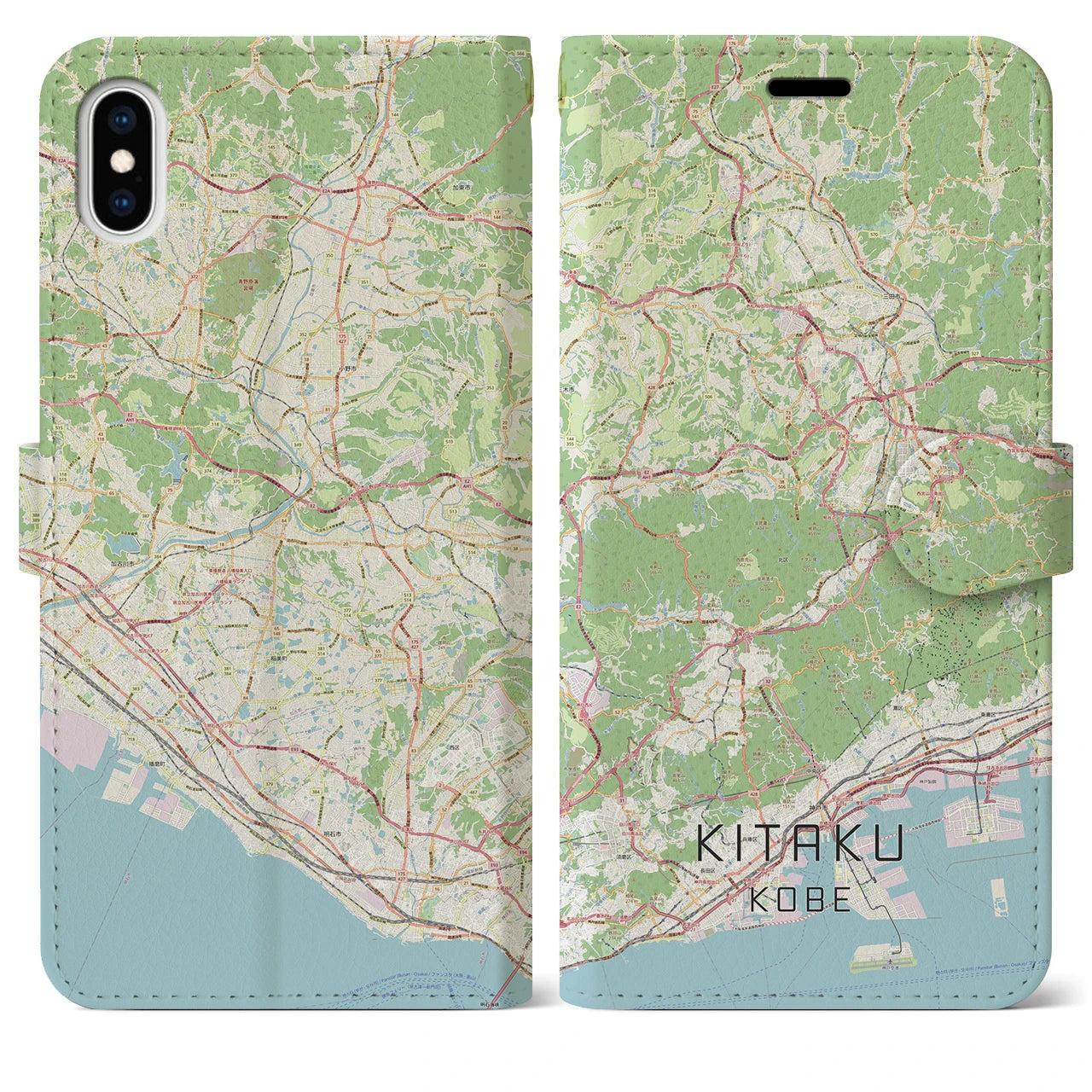 【北区（神戸市）】地図柄iPhoneケース（手帳両面タイプ・ナチュラル）iPhone XS Max 用