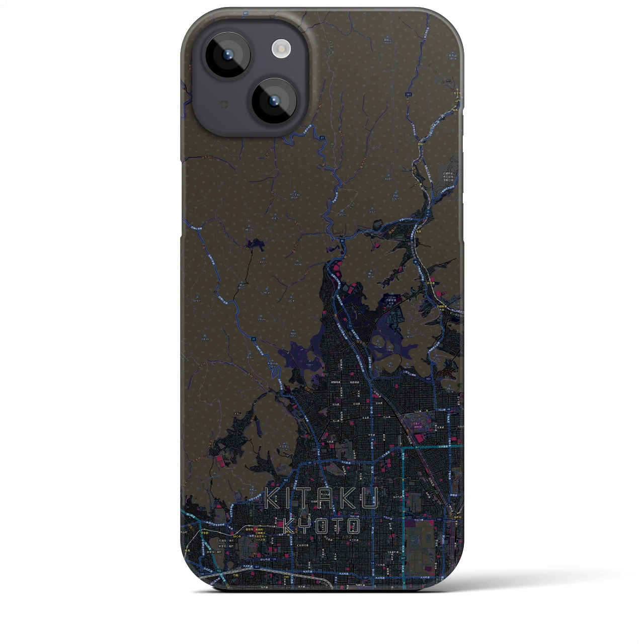 【北区（京都市）】地図柄iPhoneケース（バックカバータイプ・ブラック）iPhone 14 Plus 用