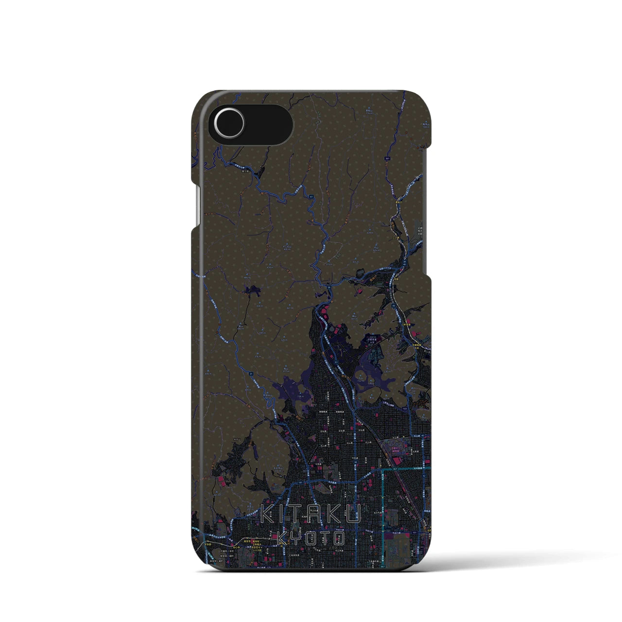 【北区（京都市）】地図柄iPhoneケース（バックカバータイプ・ブラック）iPhone SE（第3 / 第2世代） / 8 / 7 / 6s / 6 用