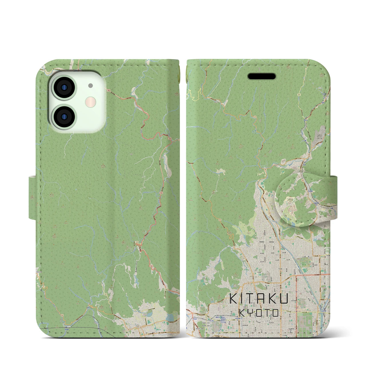 【北区（京都市）】地図柄iPhoneケース（手帳両面タイプ・ナチュラル）iPhone 12 mini 用