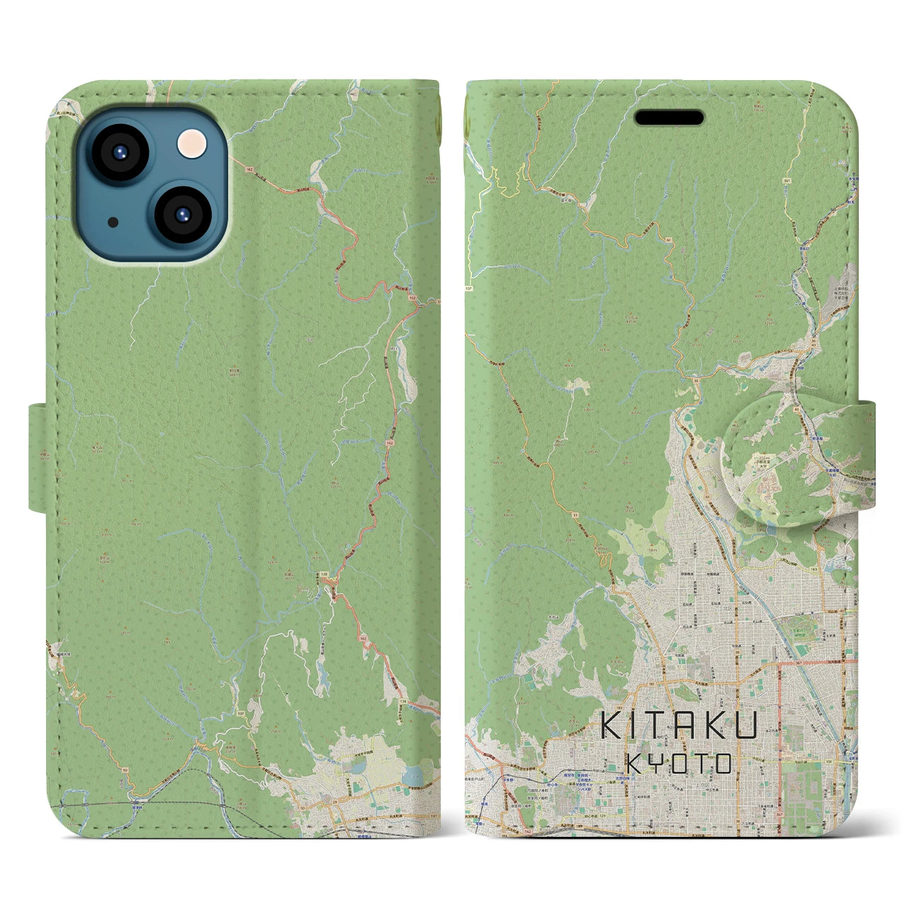 【北区（京都市）】地図柄iPhoneケース（手帳両面タイプ・ナチュラル）iPhone 13 用