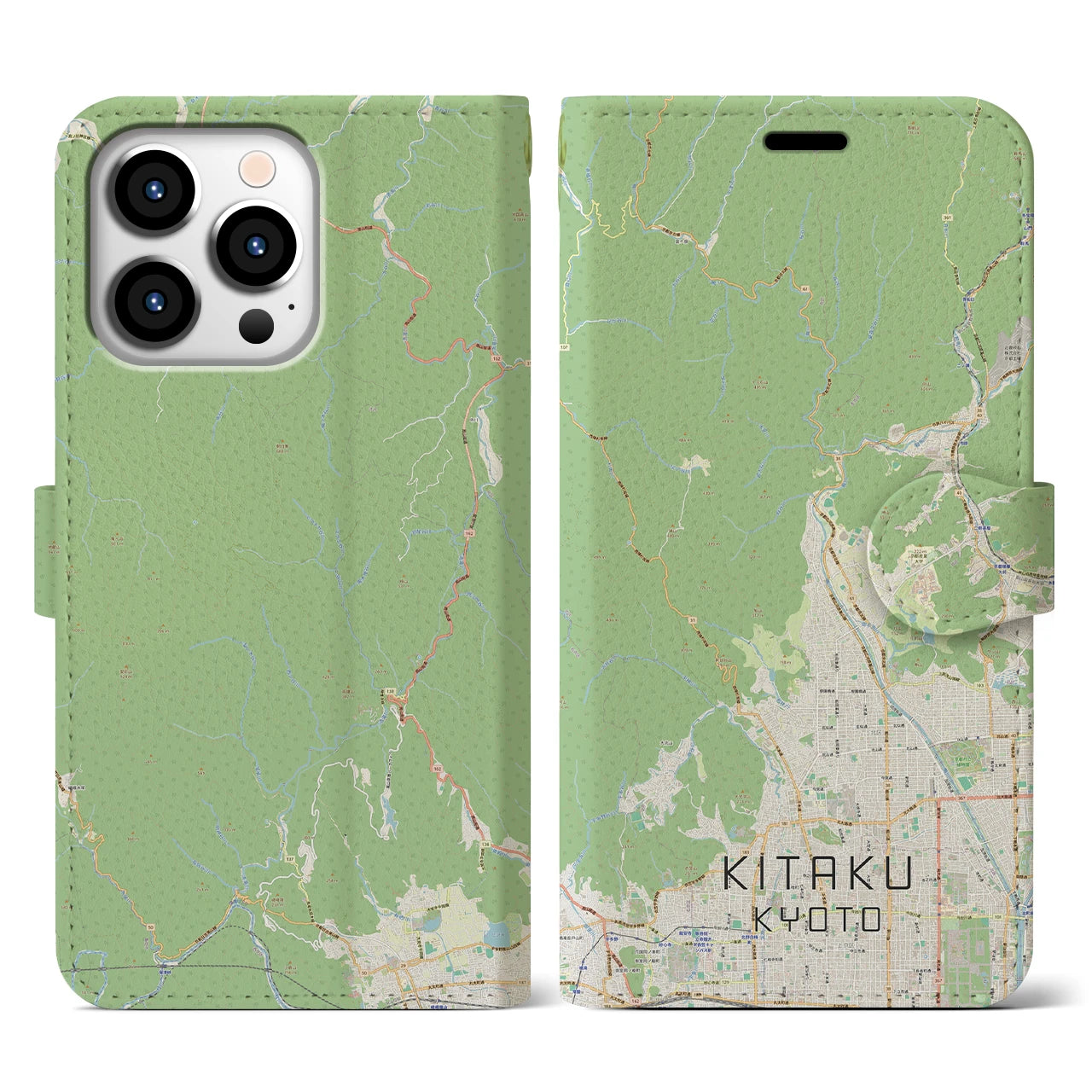 【北区（京都市）】地図柄iPhoneケース（手帳両面タイプ・ナチュラル）iPhone 13 Pro 用