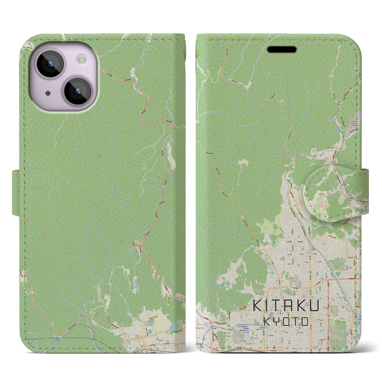 【北区（京都市）】地図柄iPhoneケース（手帳両面タイプ・ナチュラル）iPhone 14 用