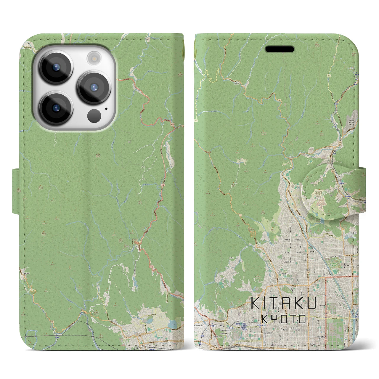 【北区（京都市）】地図柄iPhoneケース（手帳両面タイプ・ナチュラル）iPhone 14 Pro 用