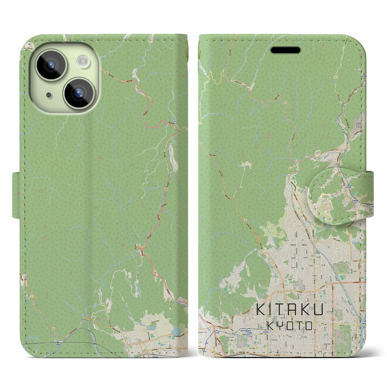 【北区（京都市）】地図柄iPhoneケース（手帳両面タイプ・ナチュラル）iPhone 15 用