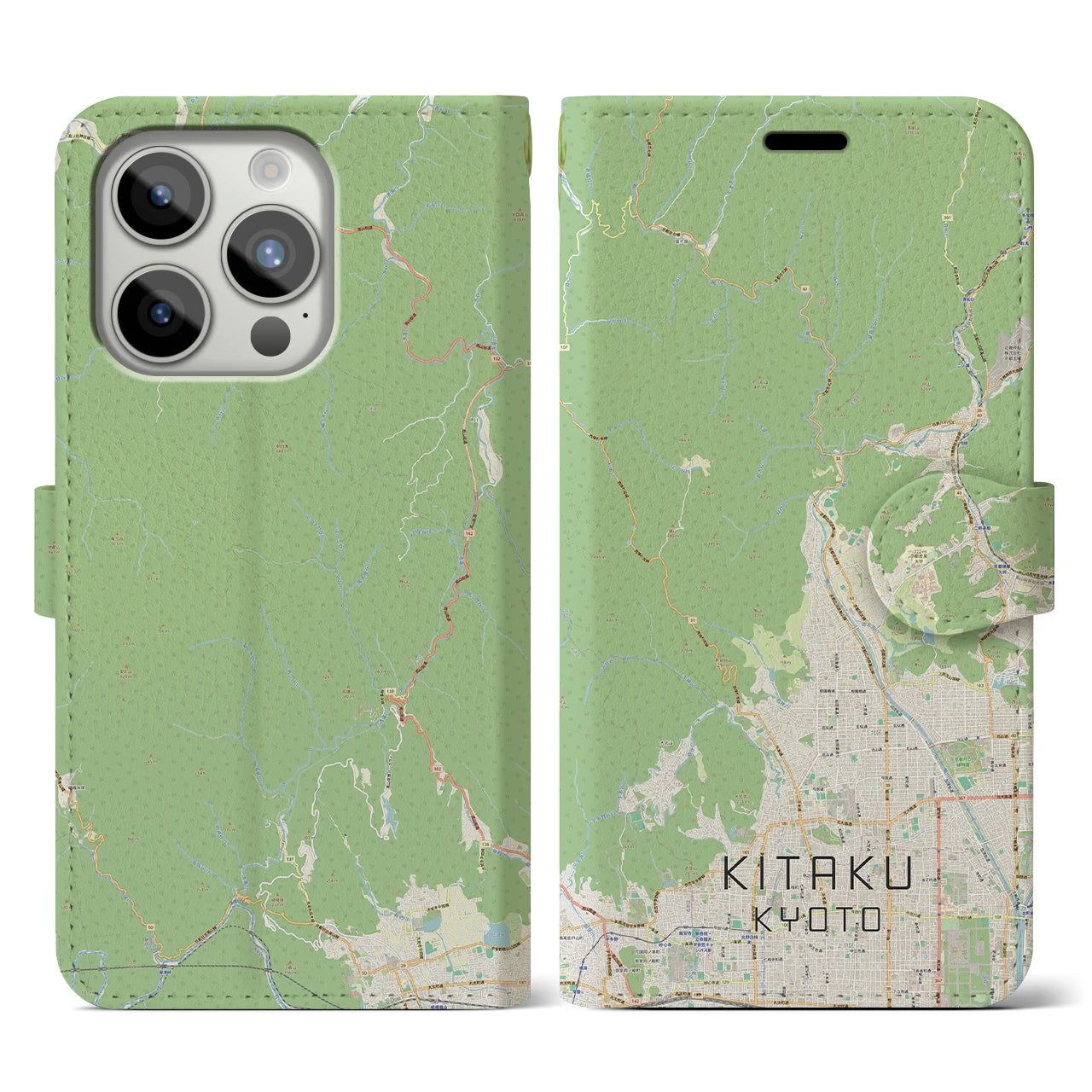 【北区（京都市）】地図柄iPhoneケース（手帳両面タイプ・ナチュラル）iPhone 15 Pro 用