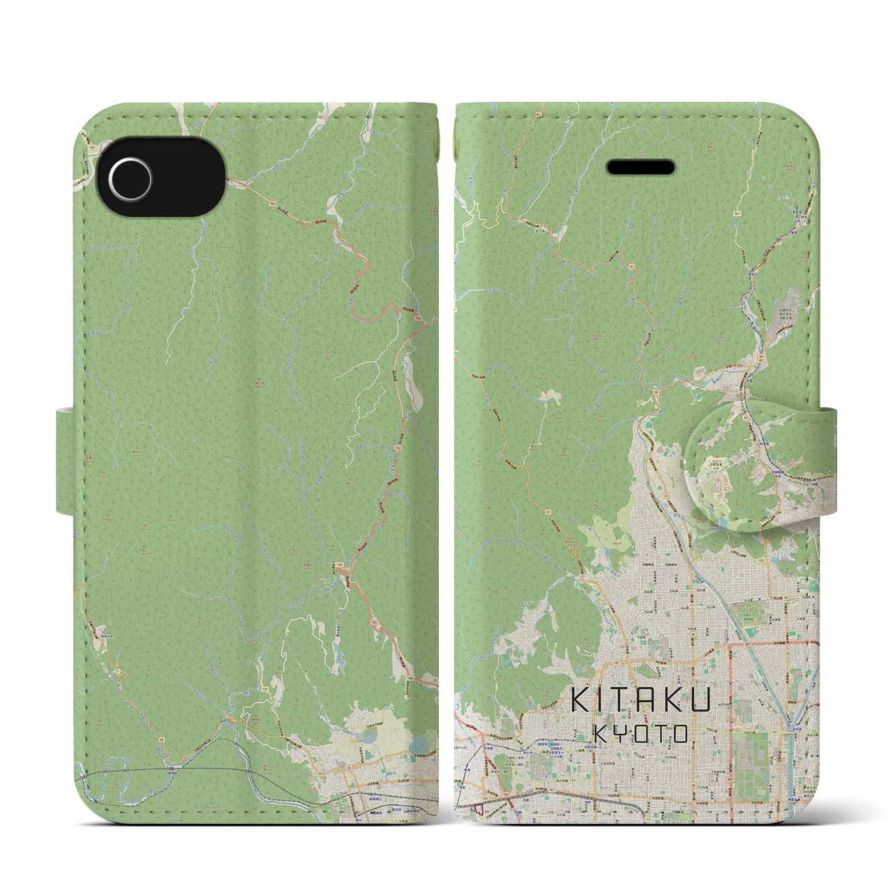 【北区（京都市）】地図柄iPhoneケース（手帳両面タイプ・ナチュラル）iPhone SE（第3 / 第2世代） / 8 / 7 / 6s / 6 用