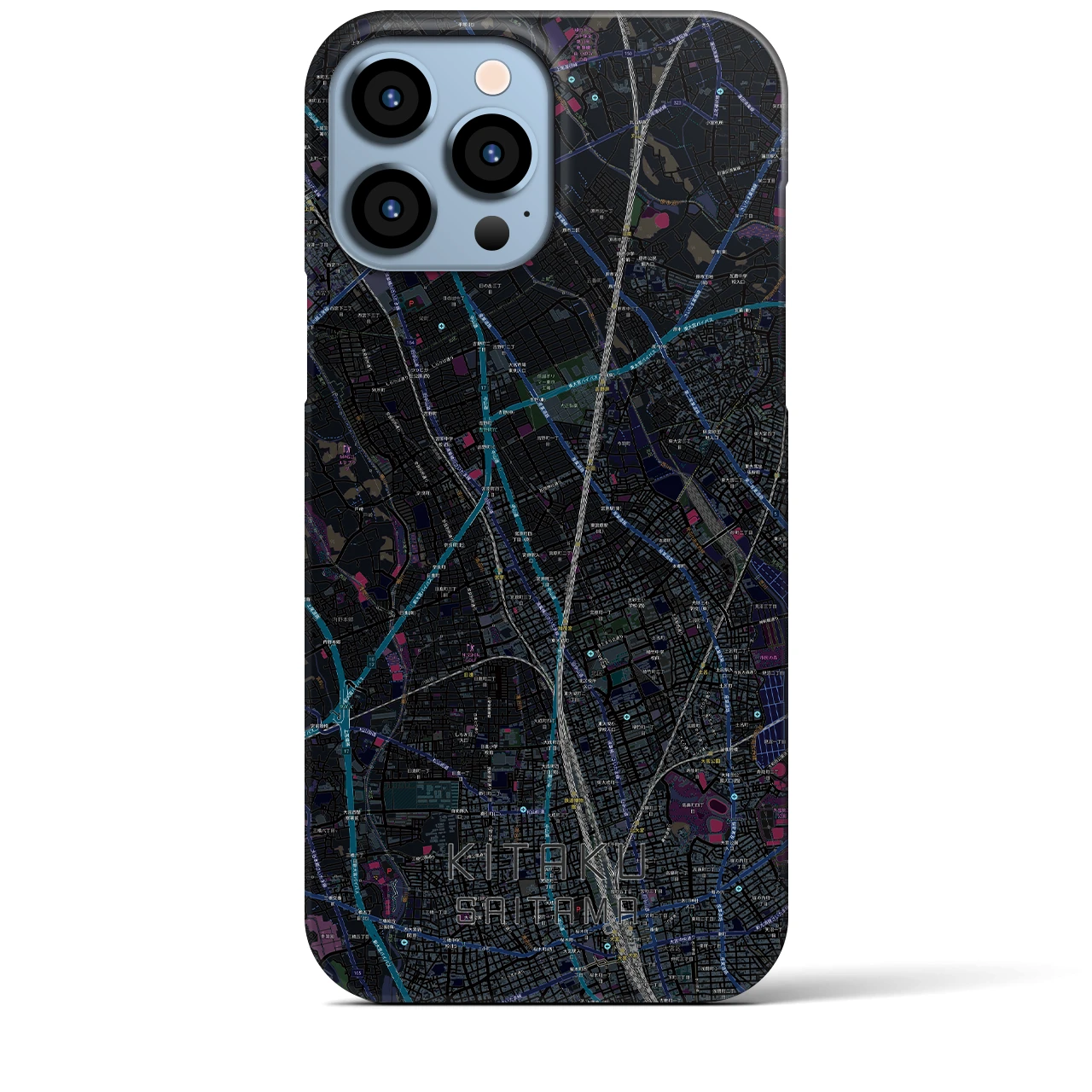 【北区（さいたま市）】地図柄iPhoneケース（バックカバータイプ・ブラック）iPhone 13 Pro Max 用
