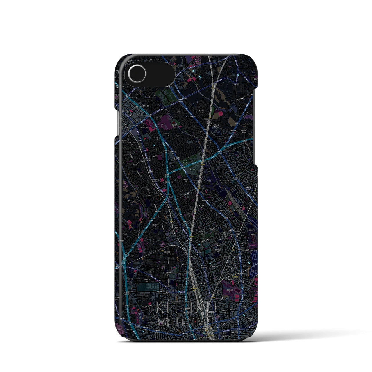 【北区（さいたま市）】地図柄iPhoneケース（バックカバータイプ・ブラック）iPhone SE（第3 / 第2世代） / 8 / 7 / 6s / 6 用