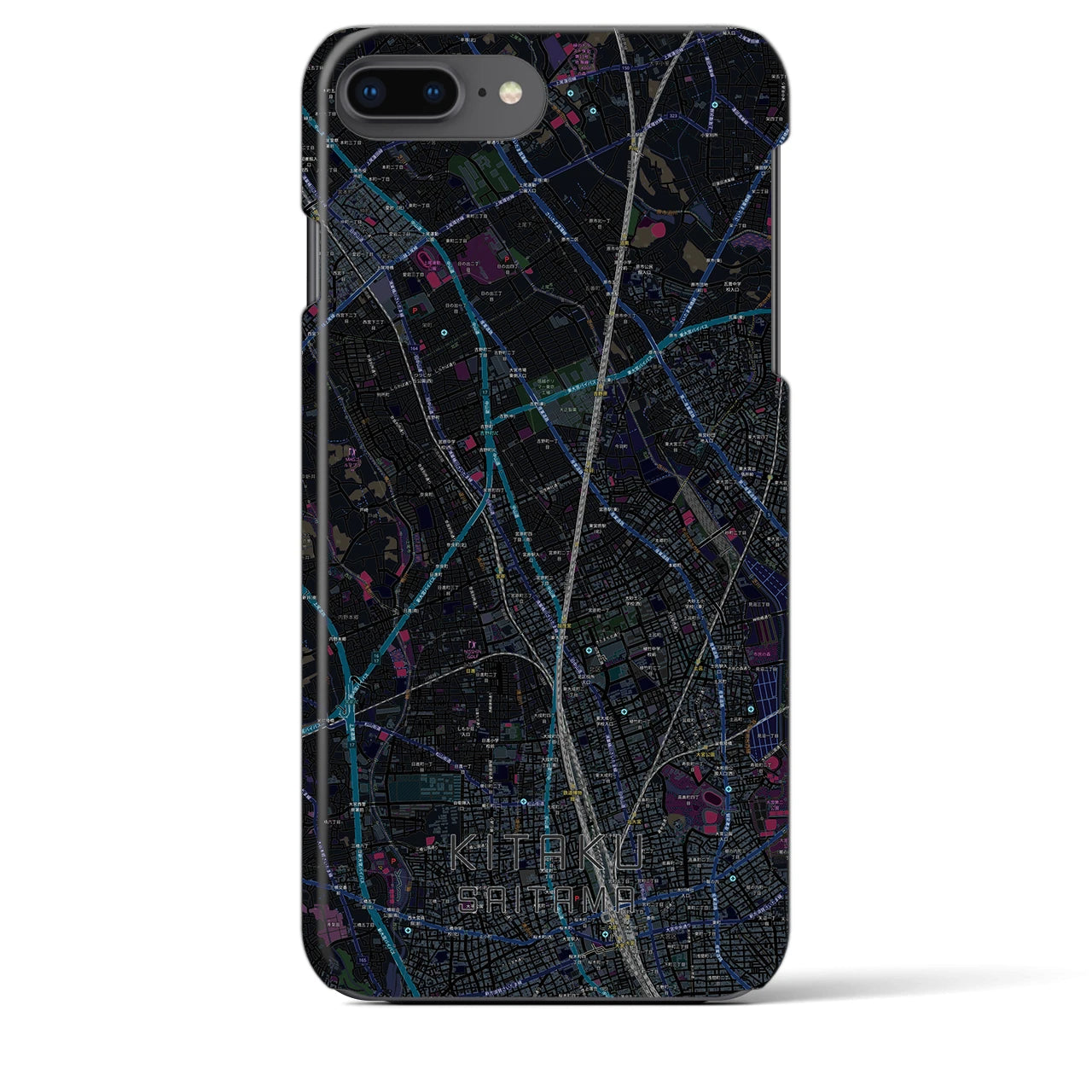 【北区（さいたま市）】地図柄iPhoneケース（バックカバータイプ・ブラック）iPhone 8Plus /7Plus / 6sPlus / 6Plus 用