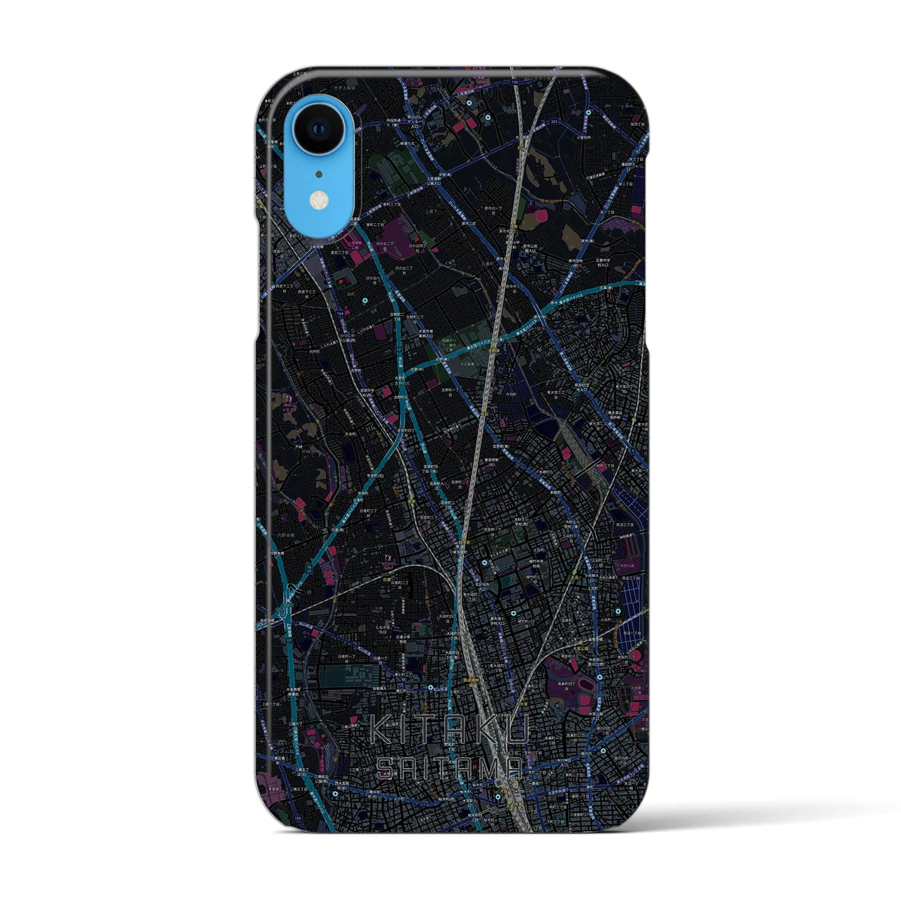 【北区（さいたま市）】地図柄iPhoneケース（バックカバータイプ・ブラック）iPhone XR 用