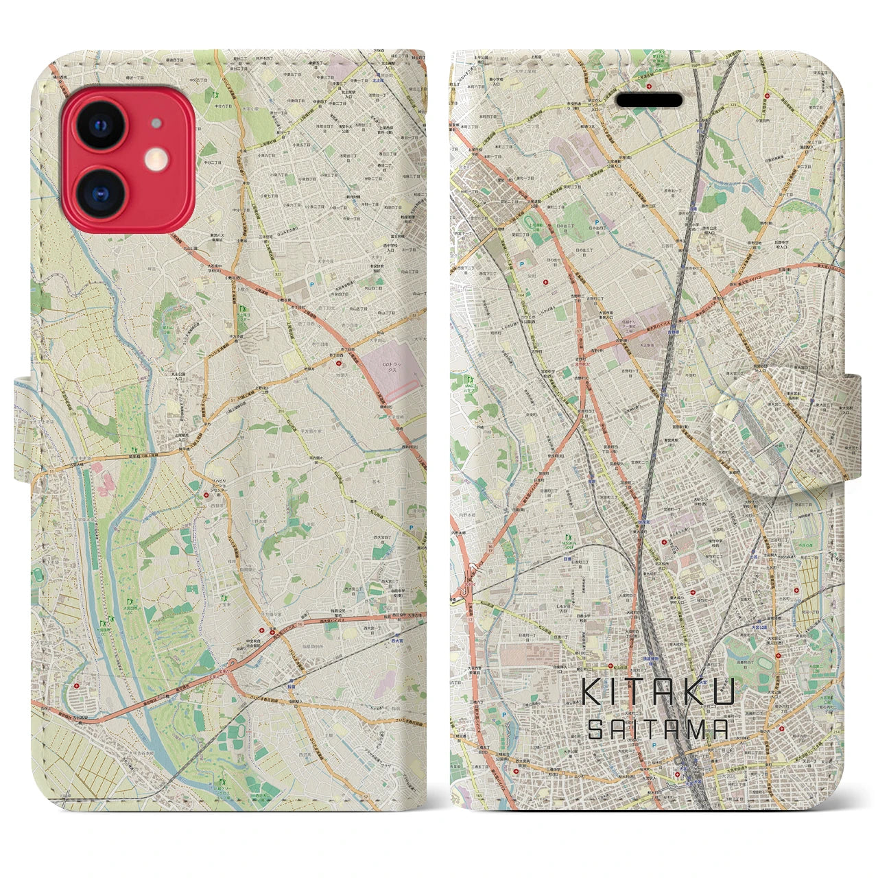 【北区（さいたま市）】地図柄iPhoneケース（手帳両面タイプ・ナチュラル）iPhone 11 用