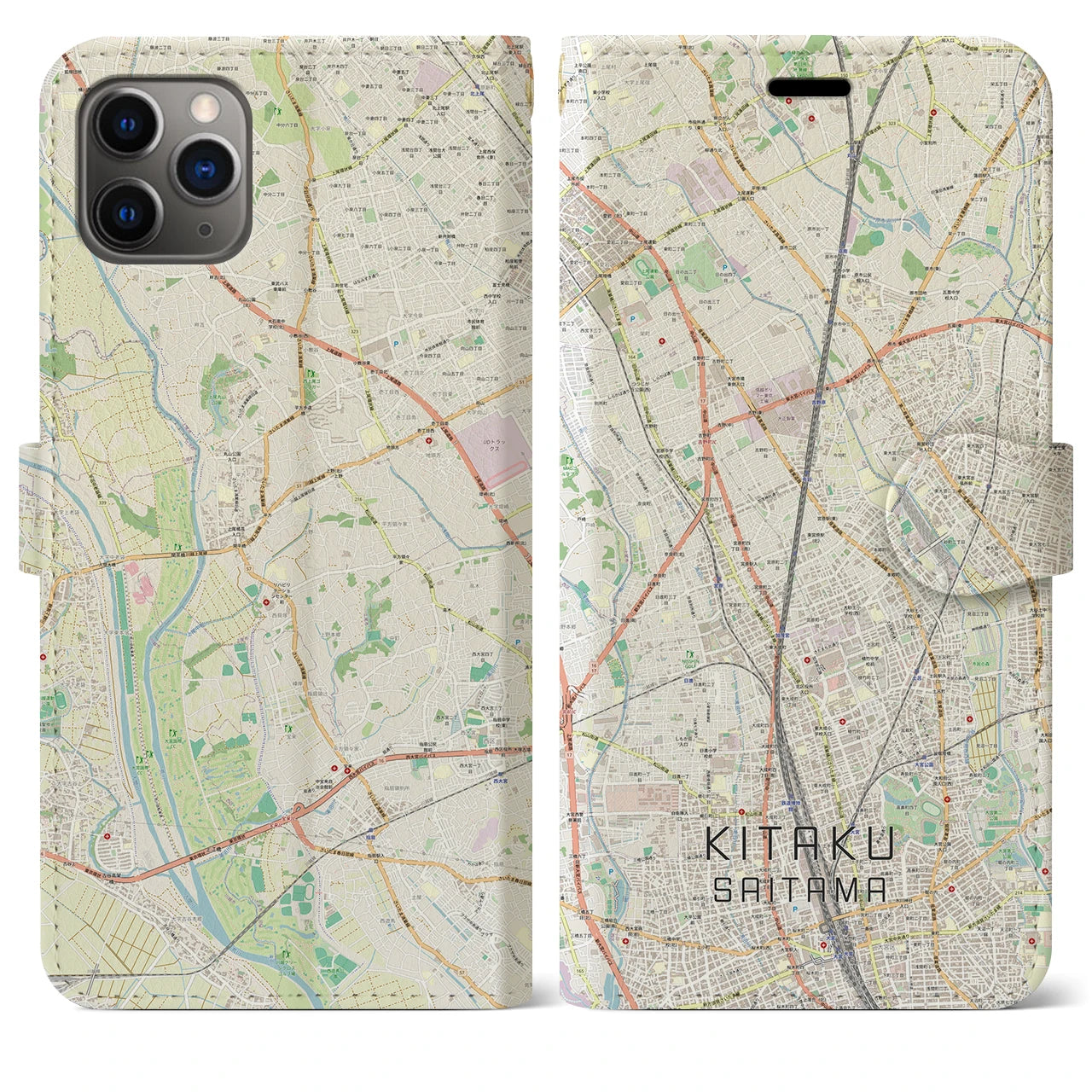 【北区（さいたま市）】地図柄iPhoneケース（手帳両面タイプ・ナチュラル）iPhone 11 Pro Max 用