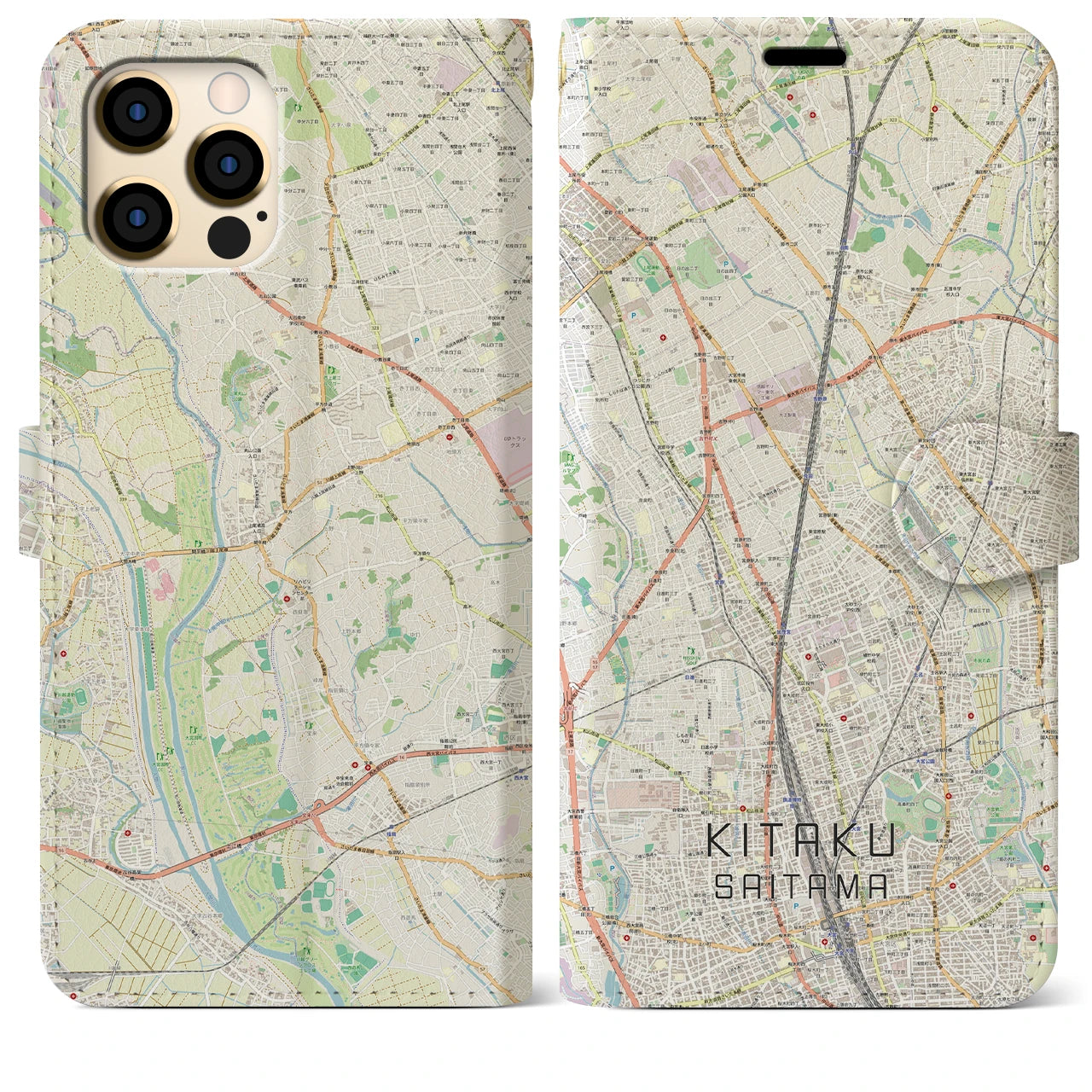 【北区（さいたま市）】地図柄iPhoneケース（手帳両面タイプ・ナチュラル）iPhone 12 Pro Max 用
