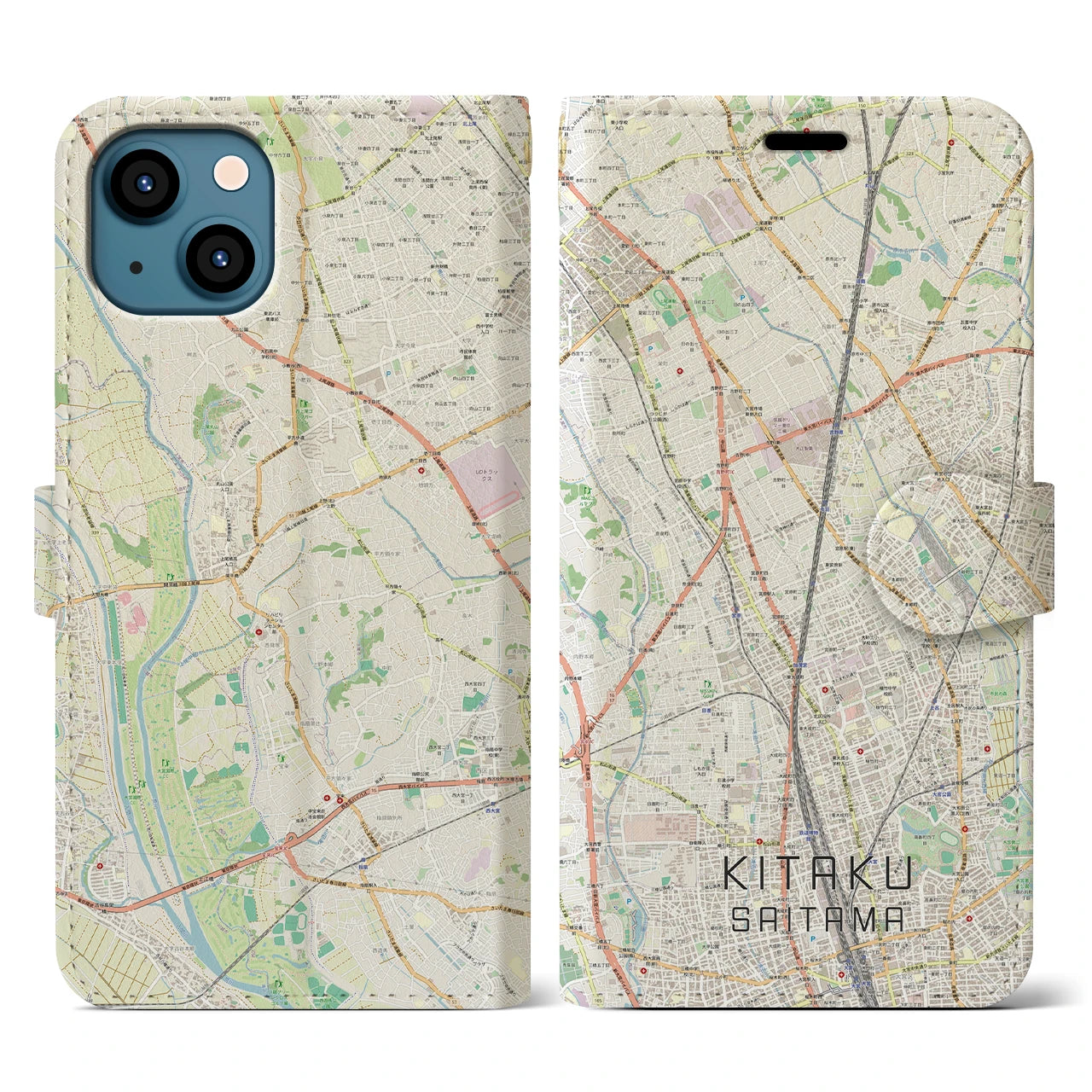 【北区（さいたま市）】地図柄iPhoneケース（手帳両面タイプ・ナチュラル）iPhone 13 用
