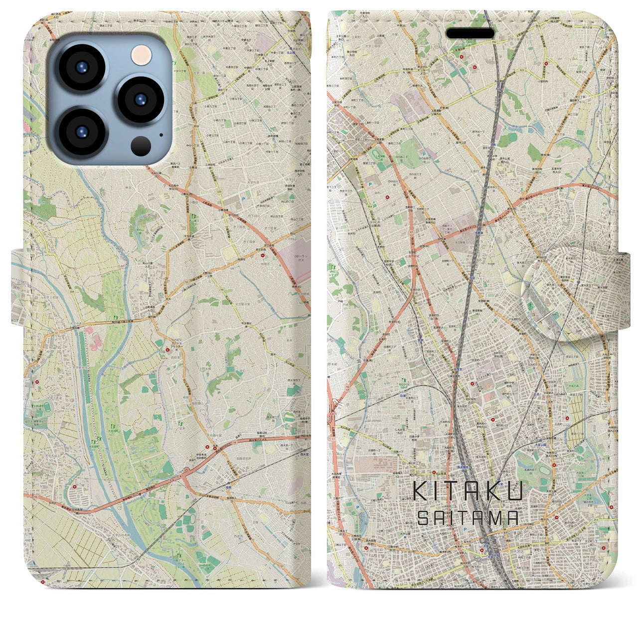 【北区（さいたま市）】地図柄iPhoneケース（手帳両面タイプ・ナチュラル）iPhone 13 Pro Max 用
