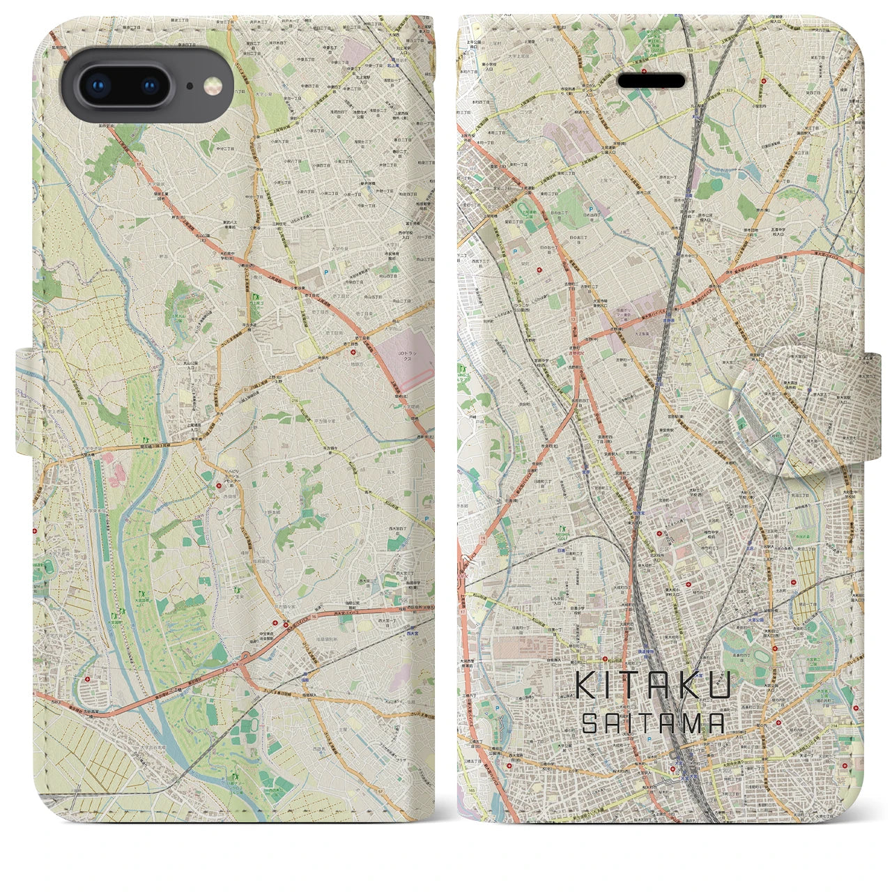 【北区（さいたま市）】地図柄iPhoneケース（手帳両面タイプ・ナチュラル）iPhone 8Plus /7Plus / 6sPlus / 6Plus 用