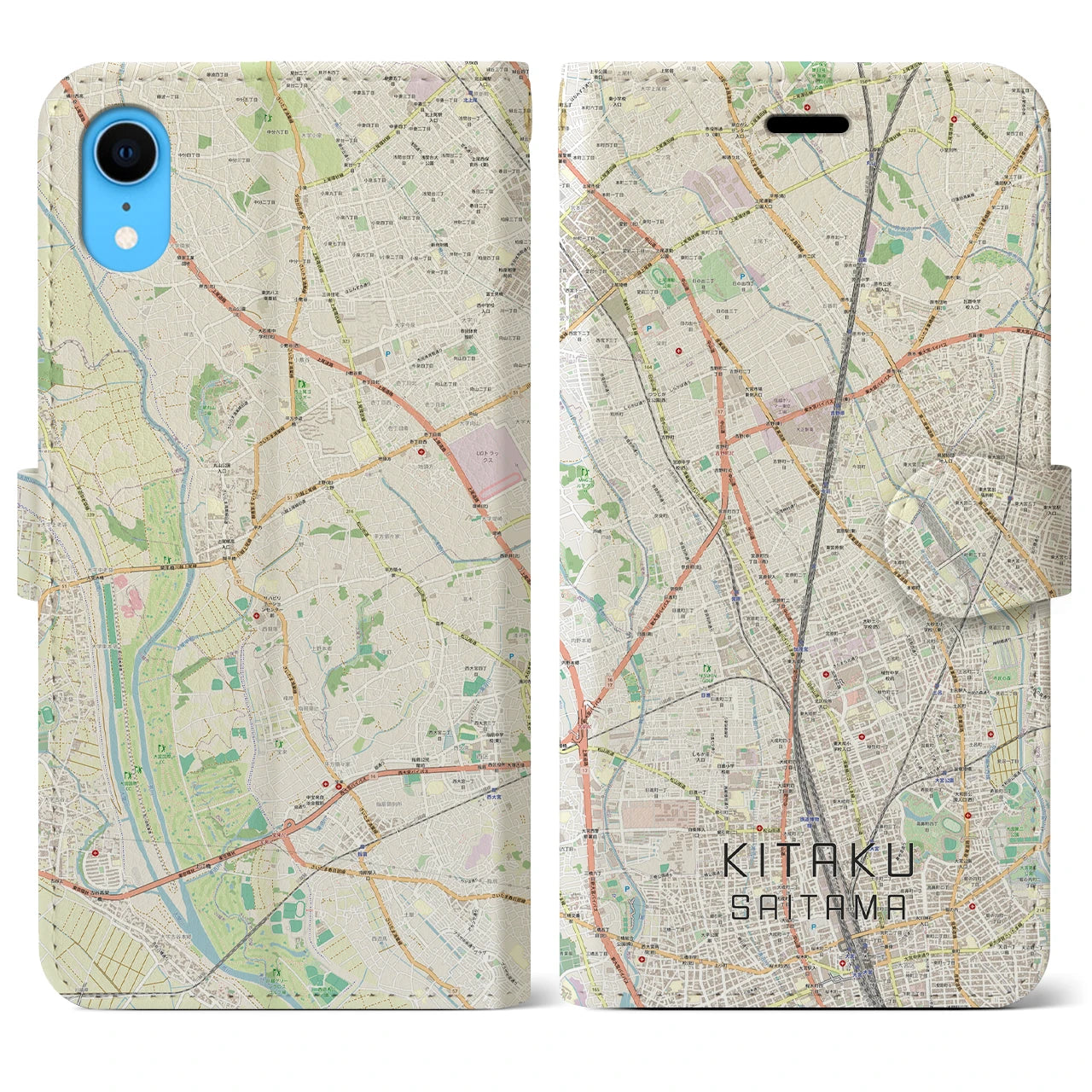 【北区（さいたま市）】地図柄iPhoneケース（手帳両面タイプ・ナチュラル）iPhone XR 用