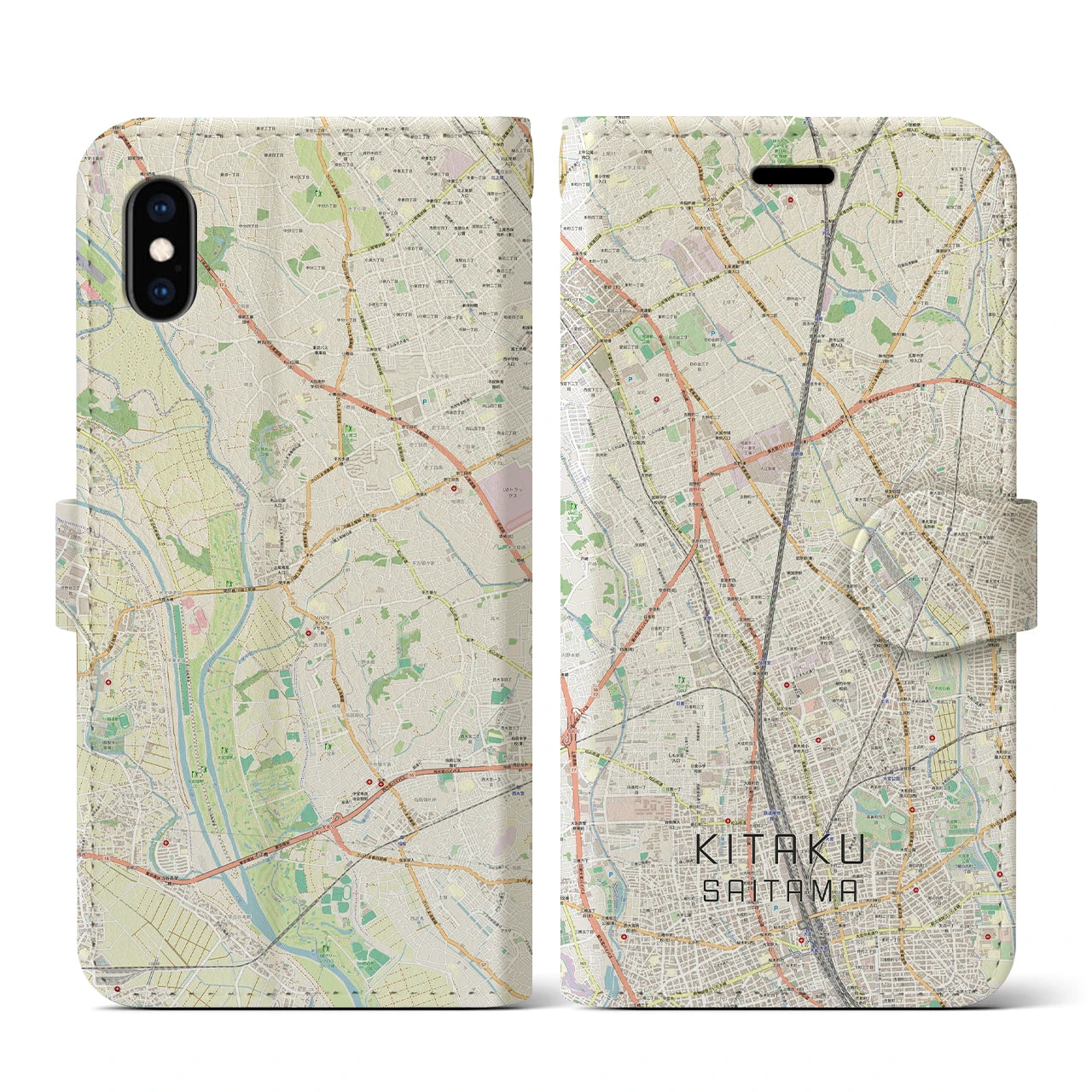 【北区（さいたま市）】地図柄iPhoneケース（手帳両面タイプ・ナチュラル）iPhone XS / X 用