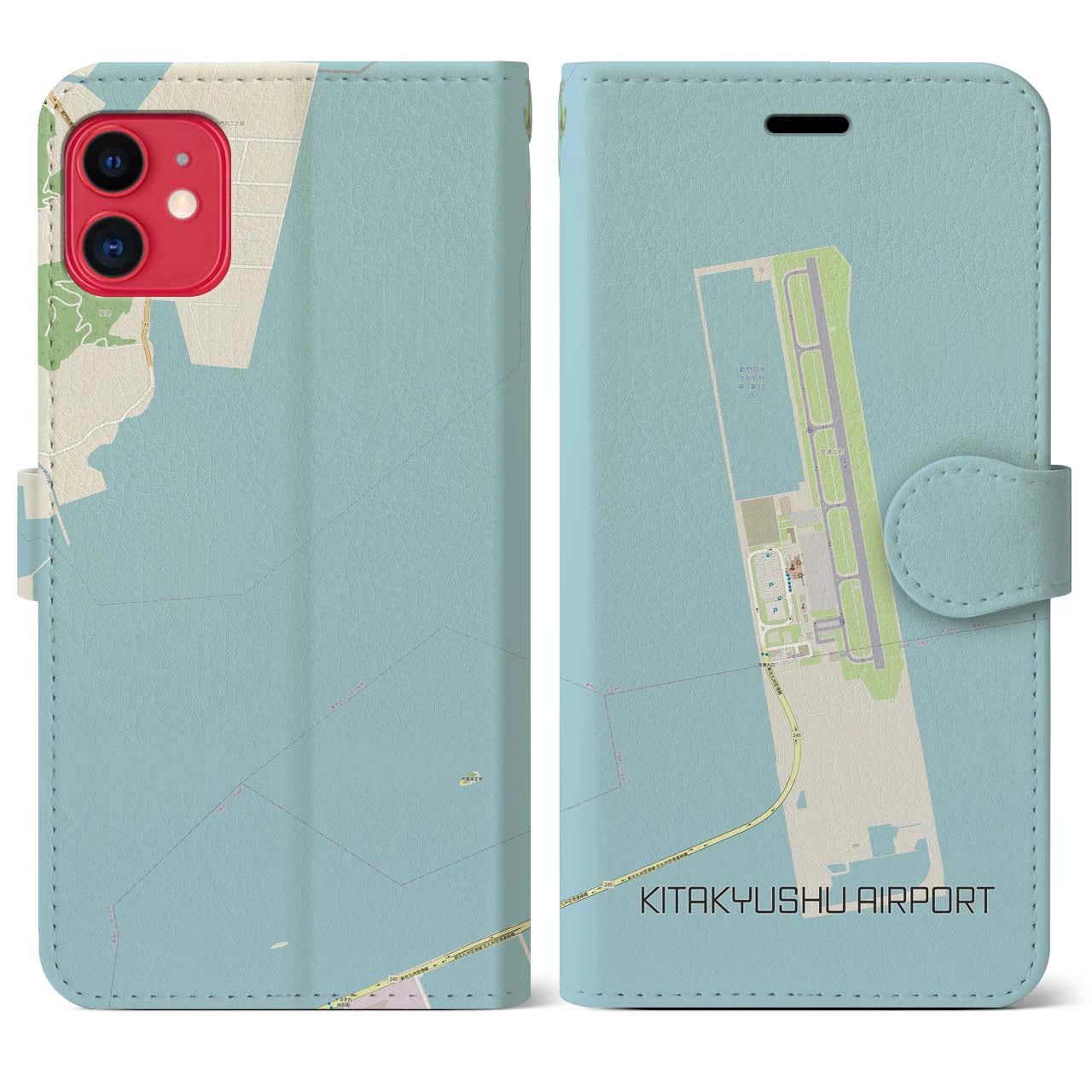 【北九州空港】地図柄iPhoneケース（手帳両面タイプ・ナチュラル）iPhone 11 用