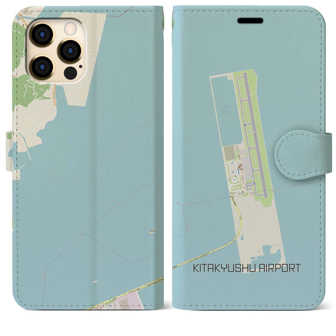 【北九州空港】地図柄iPhoneケース（手帳両面タイプ・ナチュラル）iPhone 12 Pro Max 用