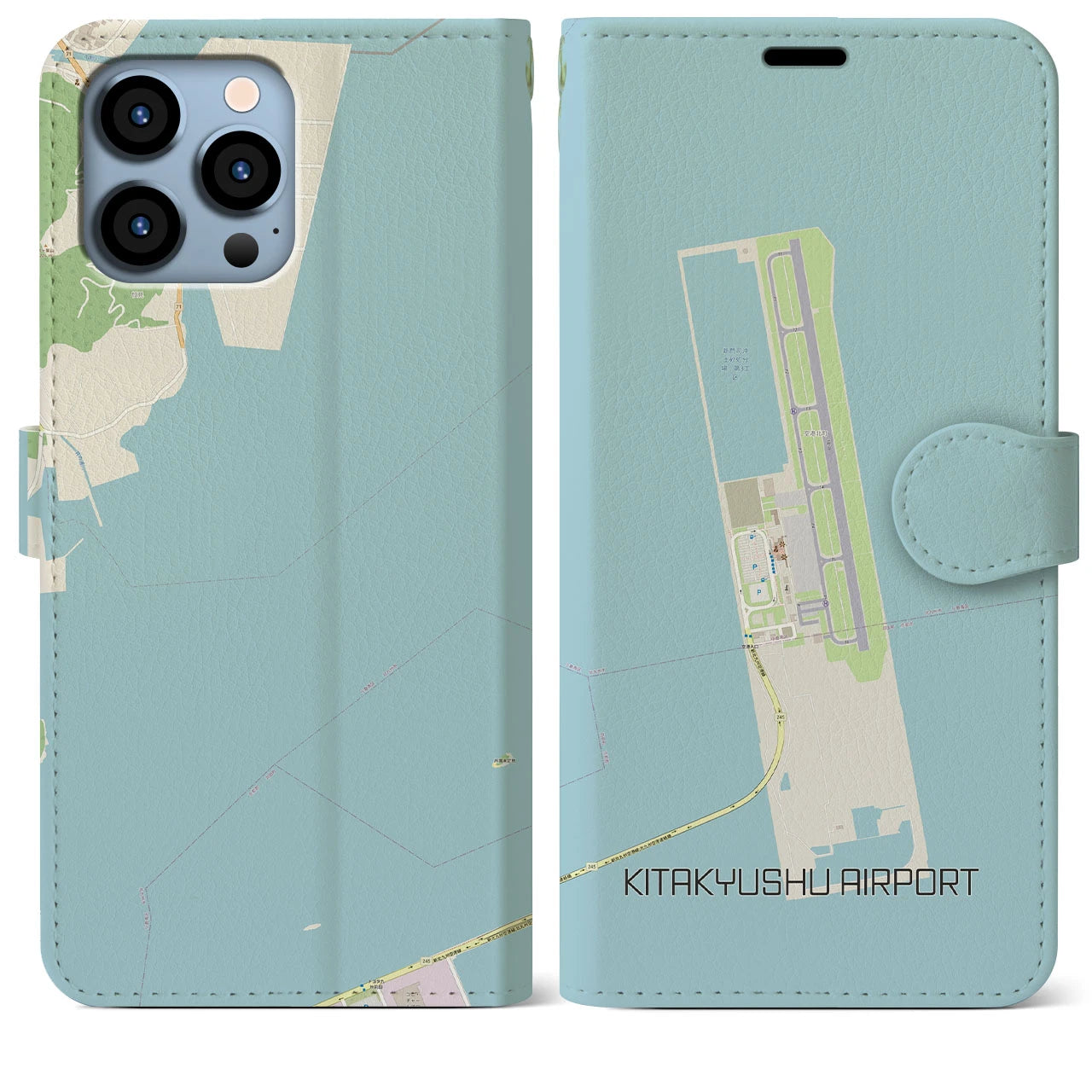 【北九州空港】地図柄iPhoneケース（手帳両面タイプ・ナチュラル）iPhone 13 Pro Max 用