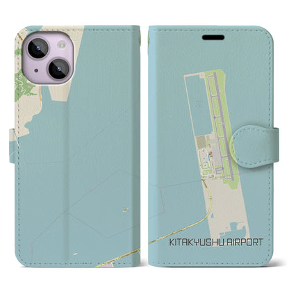 【北九州空港】地図柄iPhoneケース（手帳両面タイプ・ナチュラル）iPhone 14 用