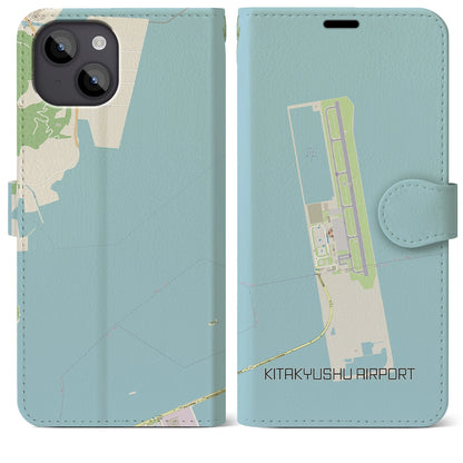 【北九州空港】地図柄iPhoneケース（手帳両面タイプ・ナチュラル）iPhone 14 Plus 用