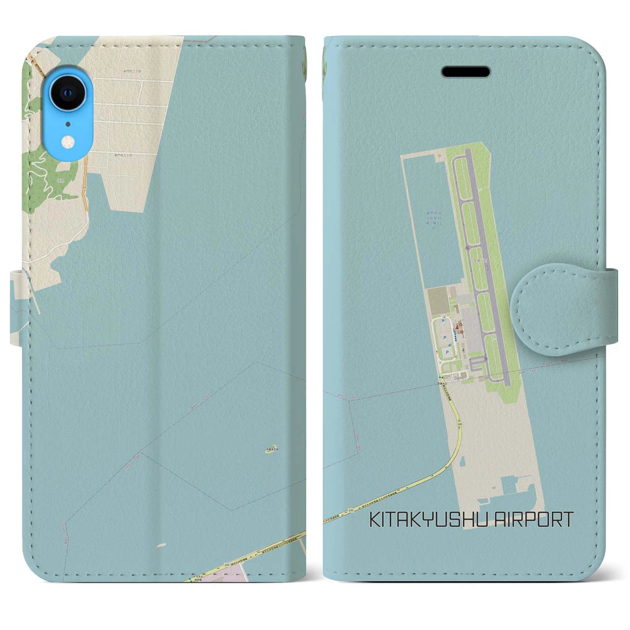 【北九州空港】地図柄iPhoneケース（手帳両面タイプ・ナチュラル）iPhone XR 用
