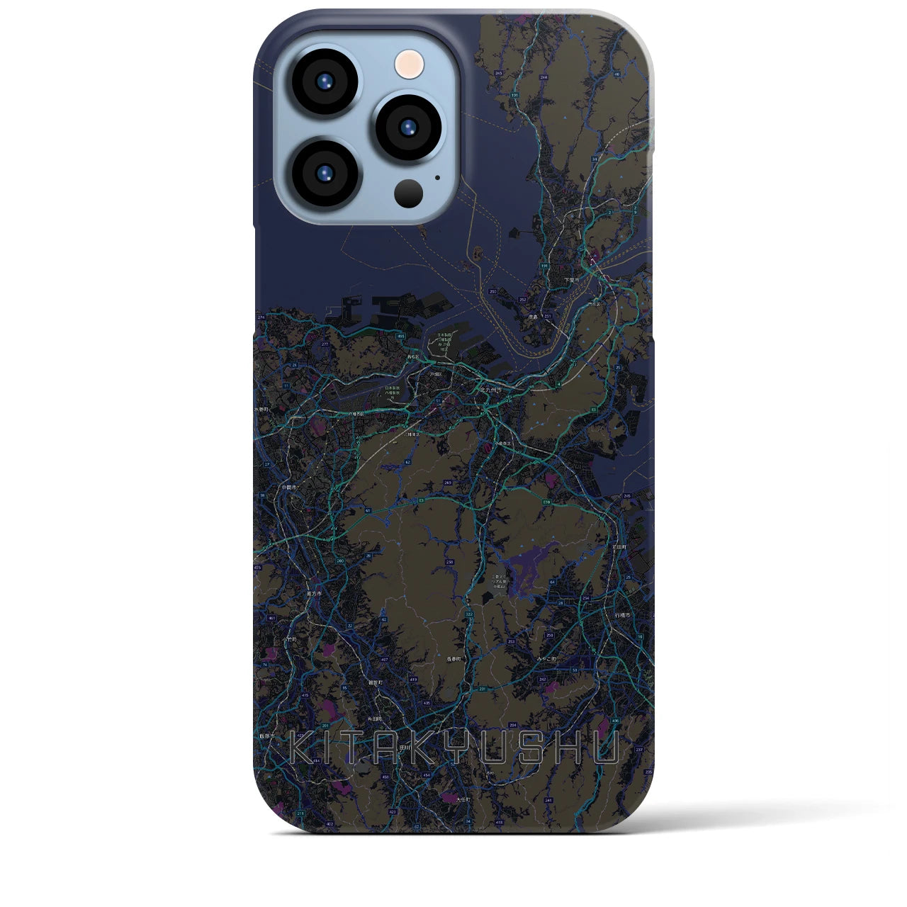 【北九州】地図柄iPhoneケース（バックカバータイプ・ブラック）iPhone 13 Pro Max 用