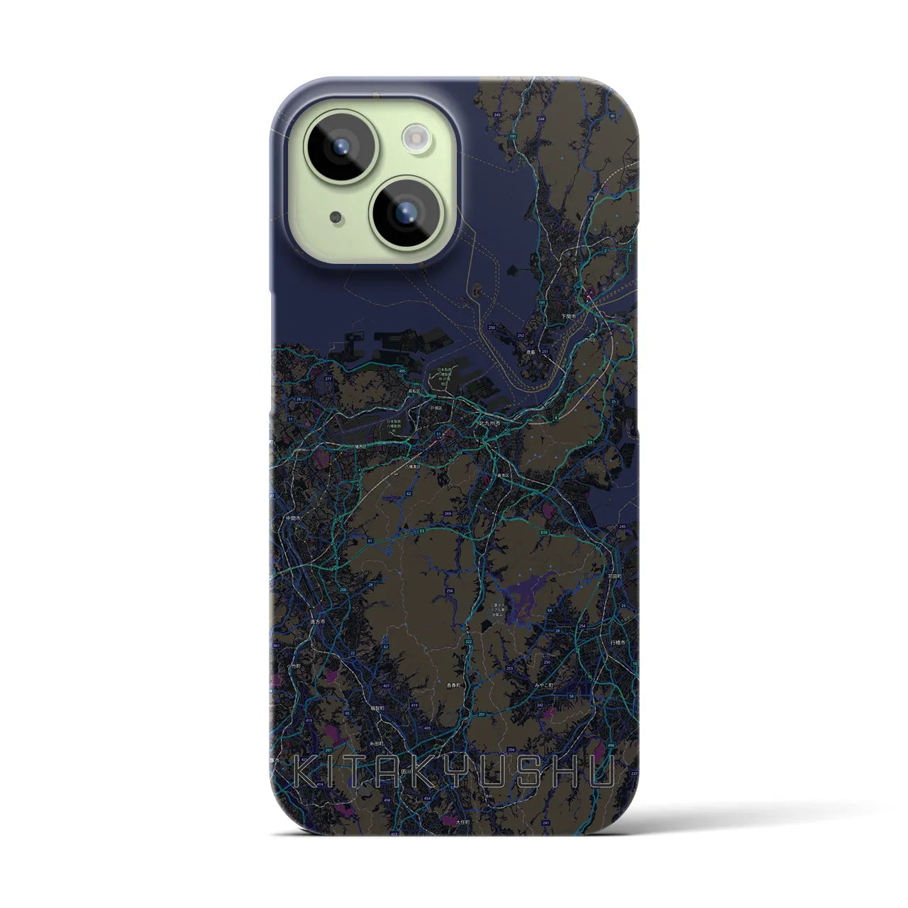 【北九州】地図柄iPhoneケース（バックカバータイプ・ブラック）iPhone 15 用