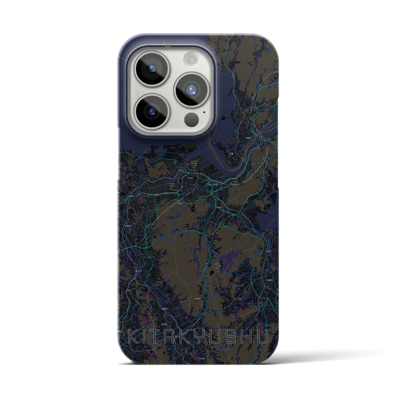 【北九州】地図柄iPhoneケース（バックカバータイプ・ブラック）iPhone 15 Pro 用