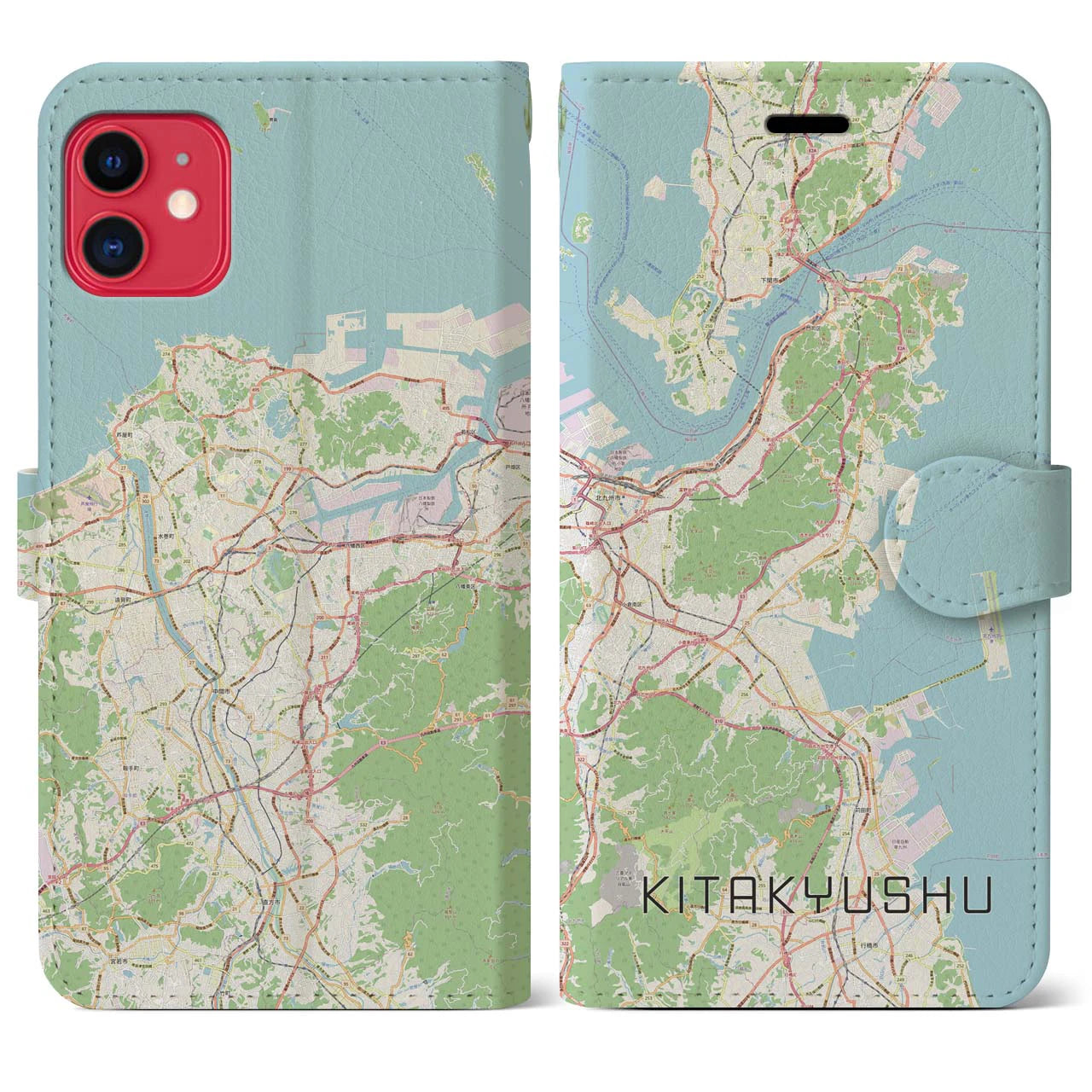 【北九州】地図柄iPhoneケース（手帳両面タイプ・ナチュラル）iPhone 11 用