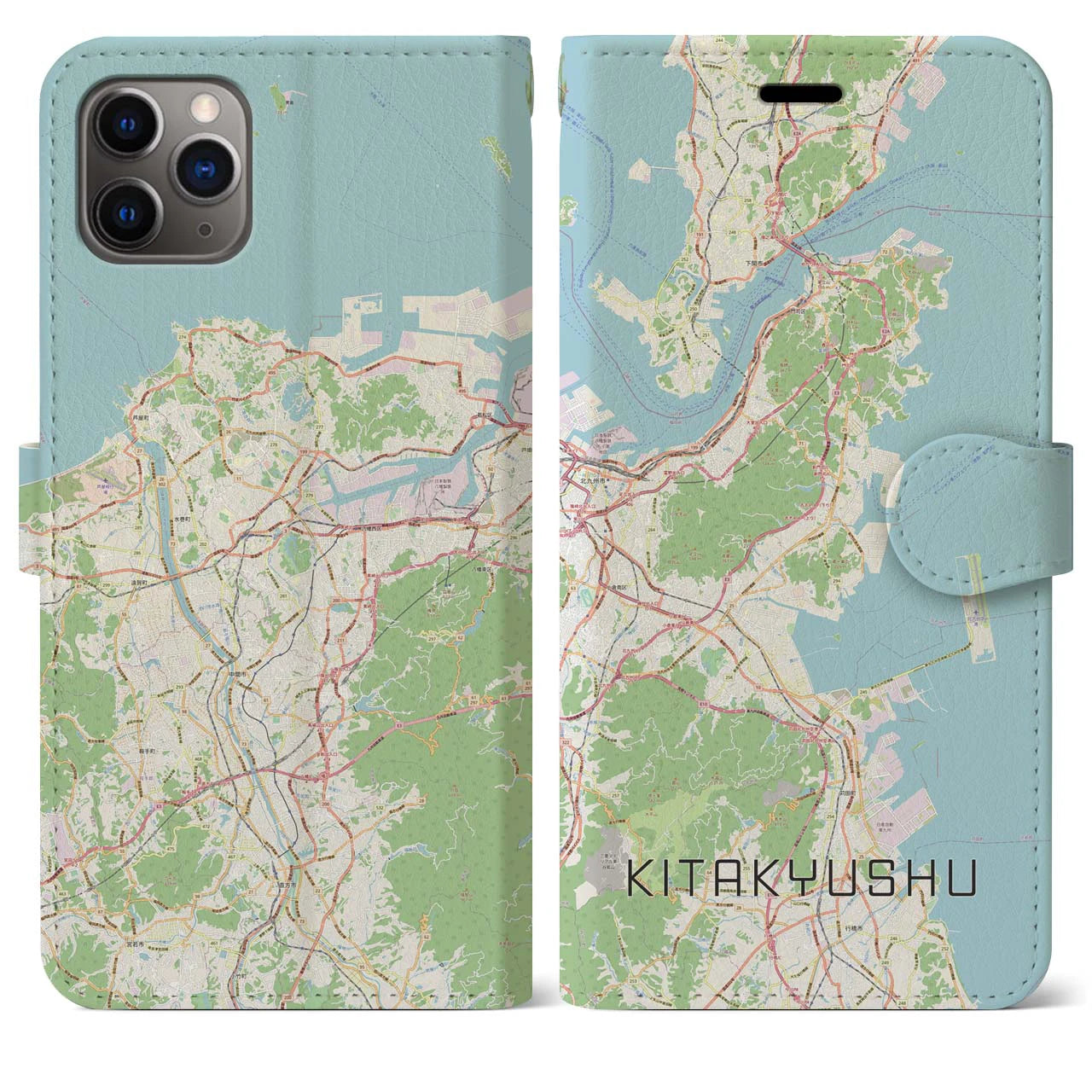 【北九州】地図柄iPhoneケース（手帳両面タイプ・ナチュラル）iPhone 11 Pro Max 用